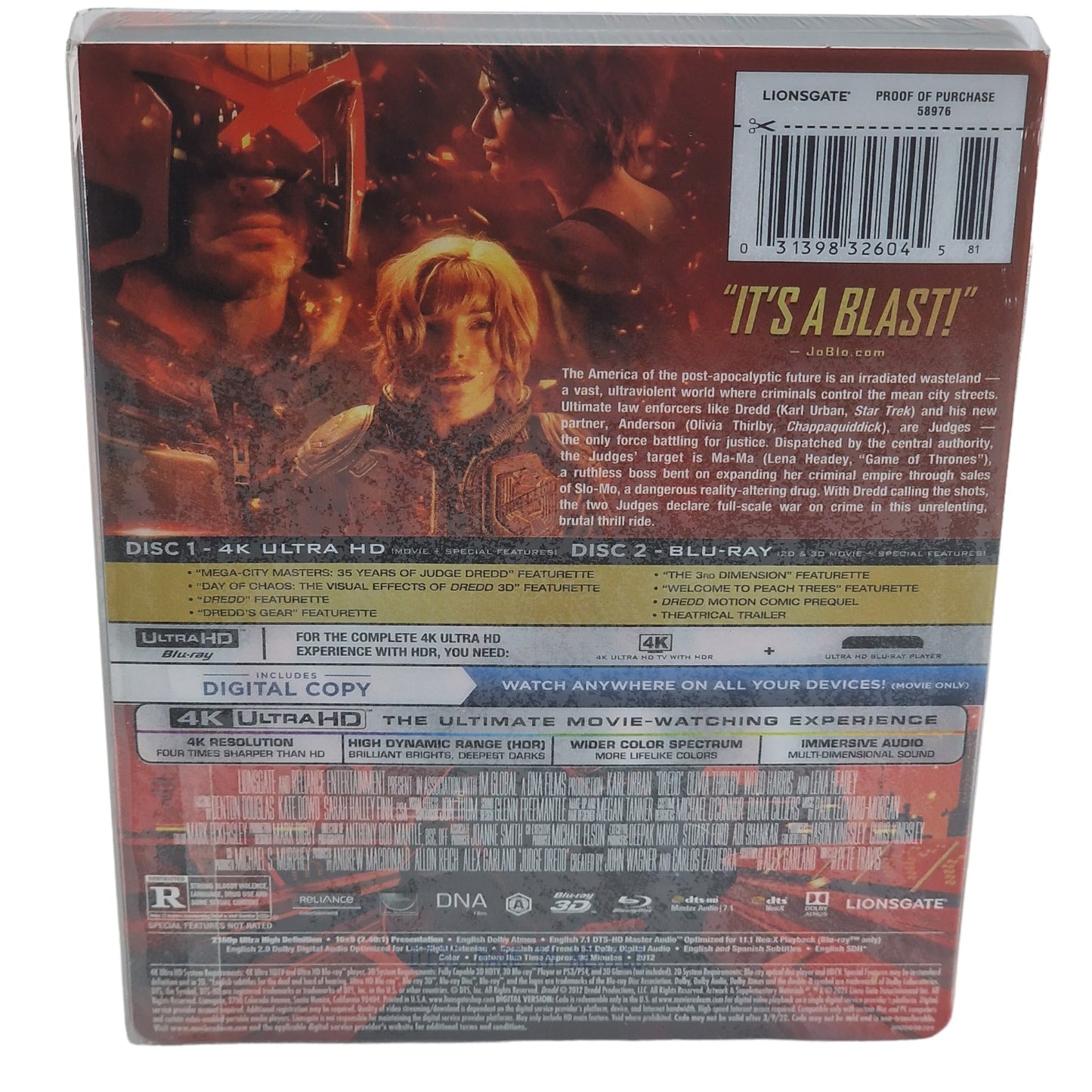 Dredd 4K Ultra HD + Blu-ray 3D + Blu-ray + Digital SteelBook 2021 Zone Libre