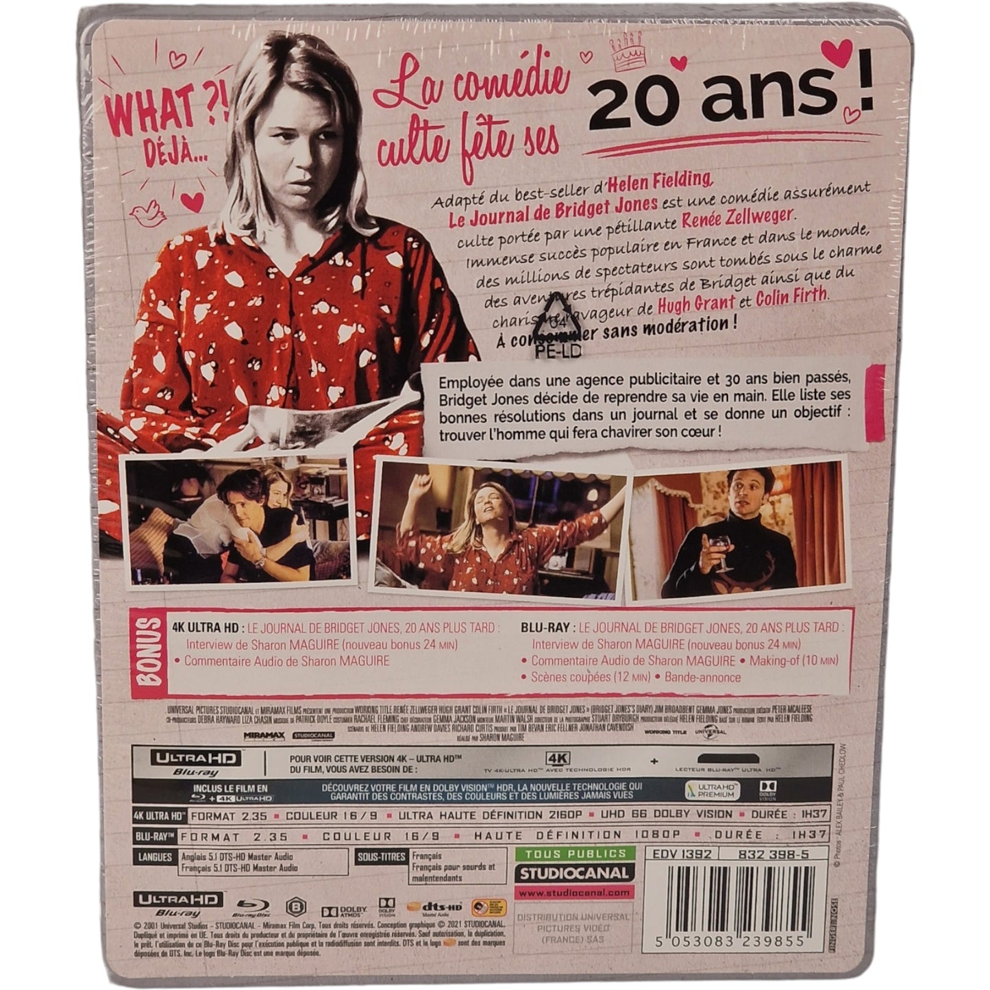 Le Journal de Bridget Jones 4K Blu-ray SteelBook Edition Limitée Region Libre