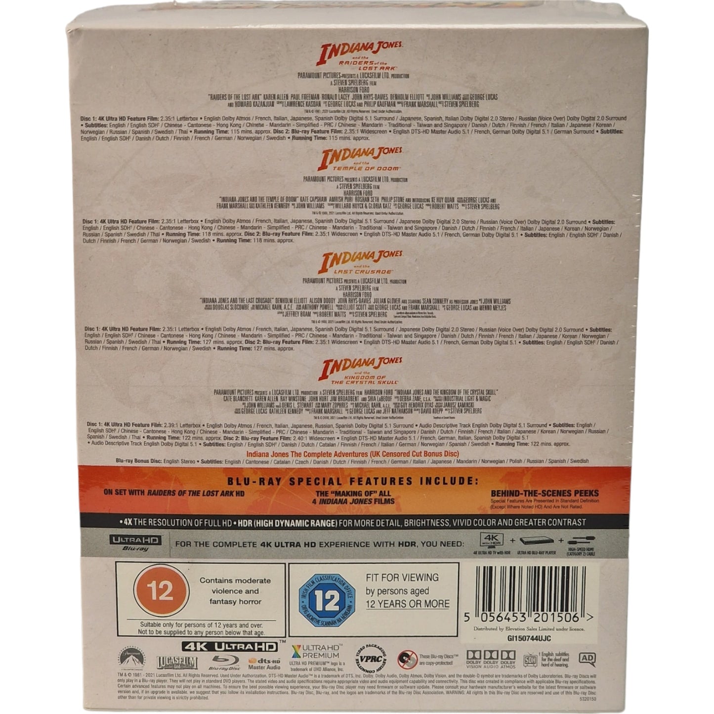 Indiana Jones:4-Fims Steelbook Collection 4K Ultra HD +Blu-ray Steven Spielberg