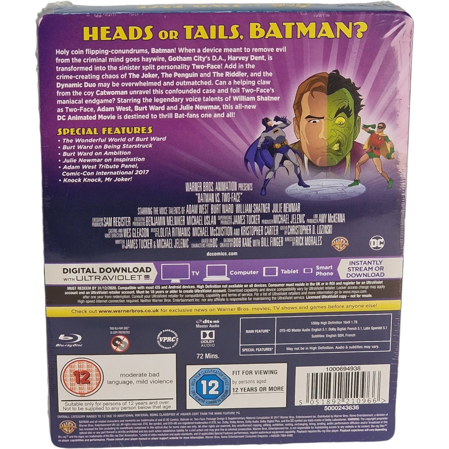 Batman vs. Two-Face Blu-ray Steelbook Zavvi Édition Limitée 2017 Region Libre