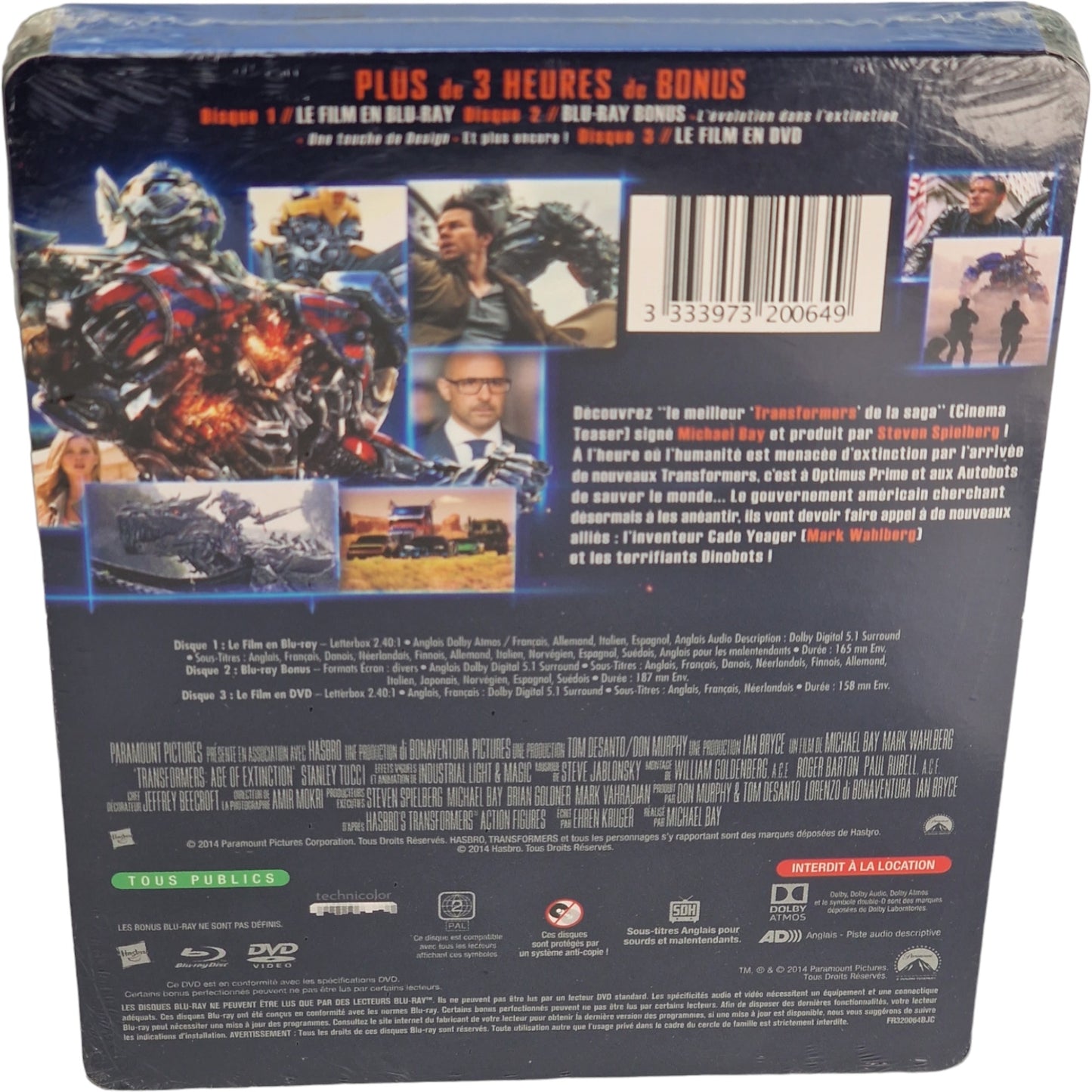 Transformers 4 :Age of Extinction SteelBook Débossé Blu-ray + DVD Limitée Zone B