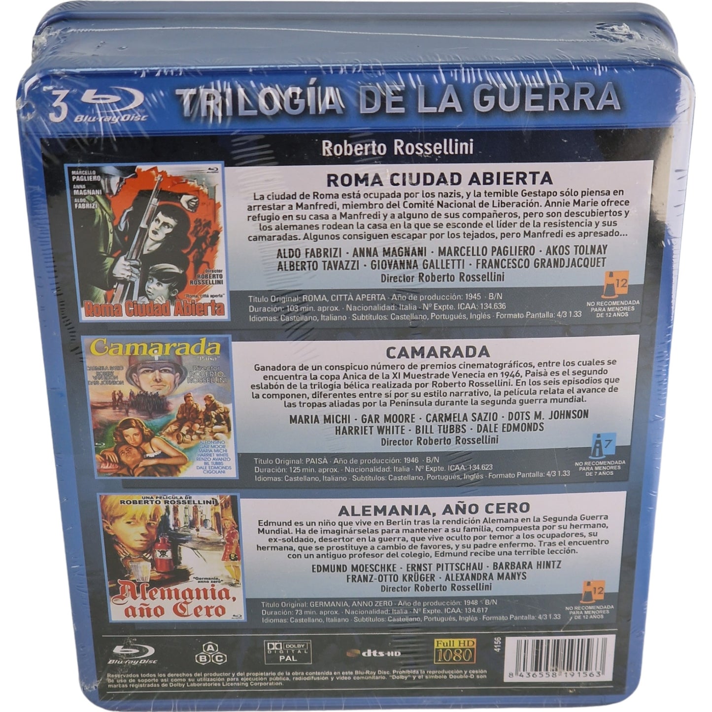 Trilogie de la guerre Blu-ray Metal Box Roberto Rossellini Region Libre