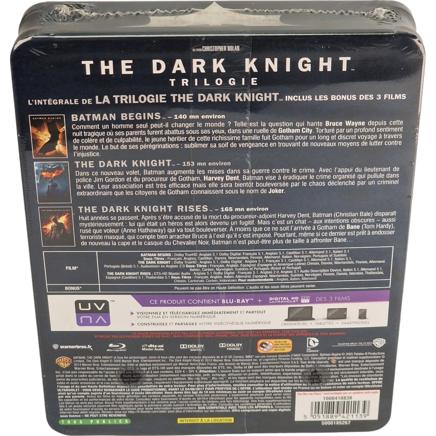 The Dark Knigh -Trilogie Coffret Blu-ray SteelBook Christopher Nolan Zone B 2013