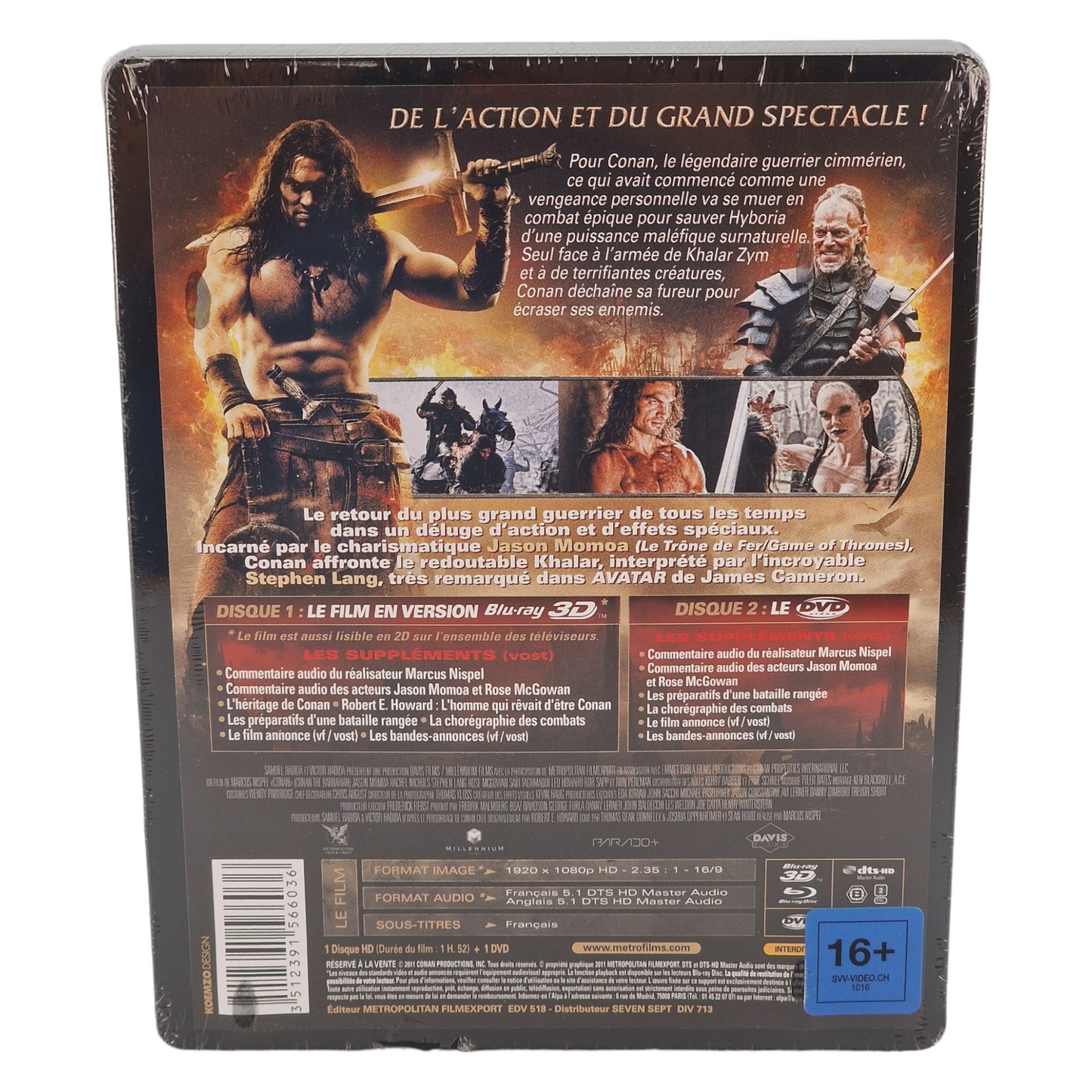 Conan Blu-ray 3D + 2D + DVD SteelBook Débossé Jason Momoa, Stephen Lang Zone B