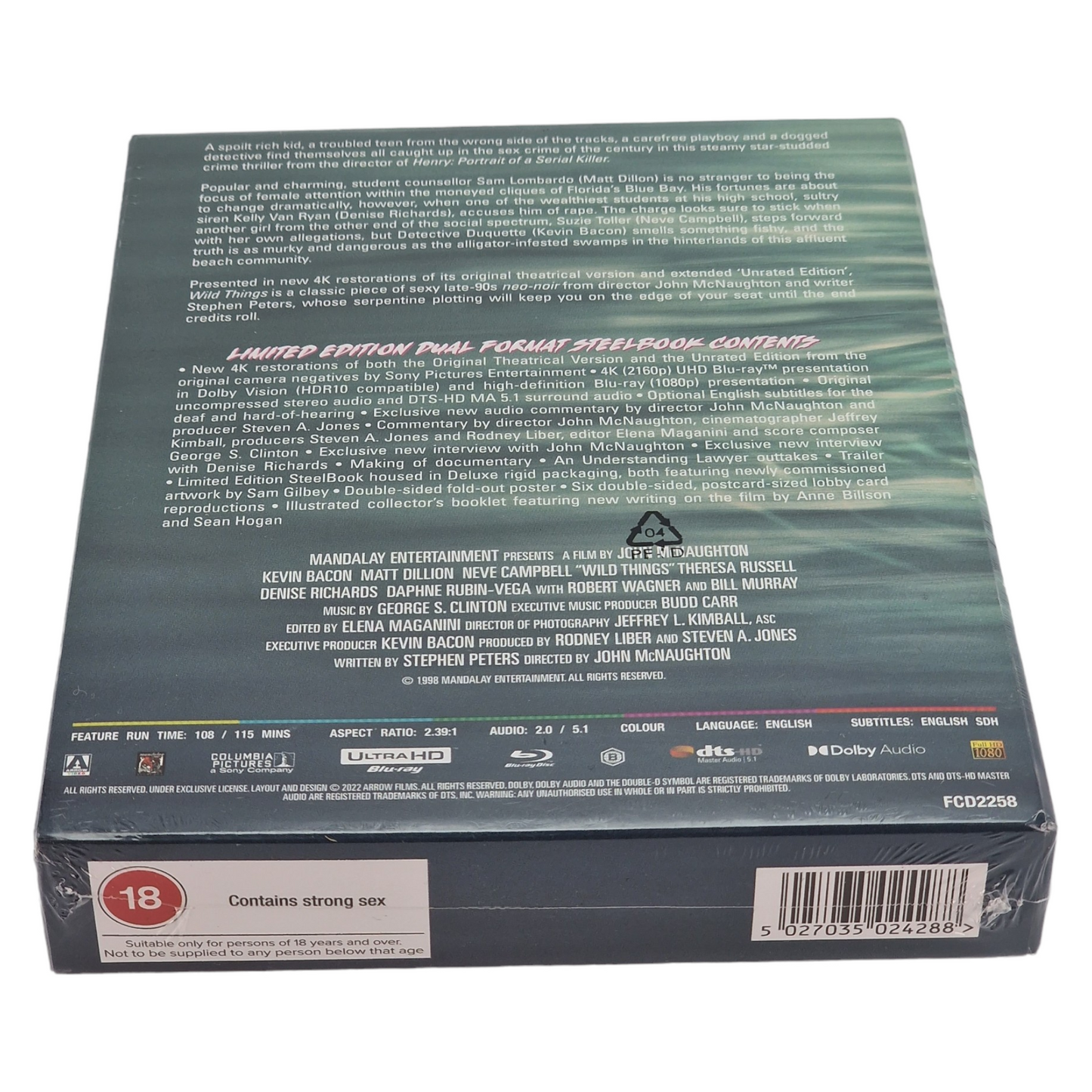 Wild Things 4K HD+Blu-ray Steelbook édt de luxe Zavvi Kevin Bacon, Matt Dillon B