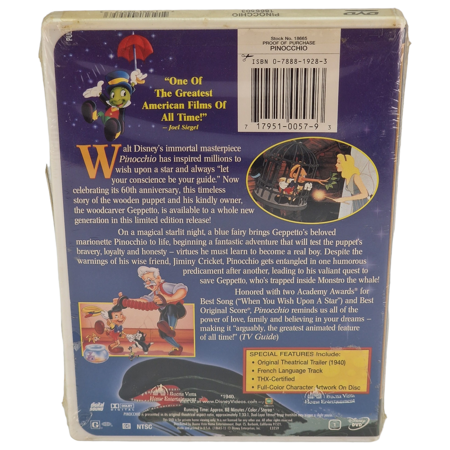 Pinocchio DVD Disney Gold Classic Collection VF Import US Région 1 - 2000 Neuf