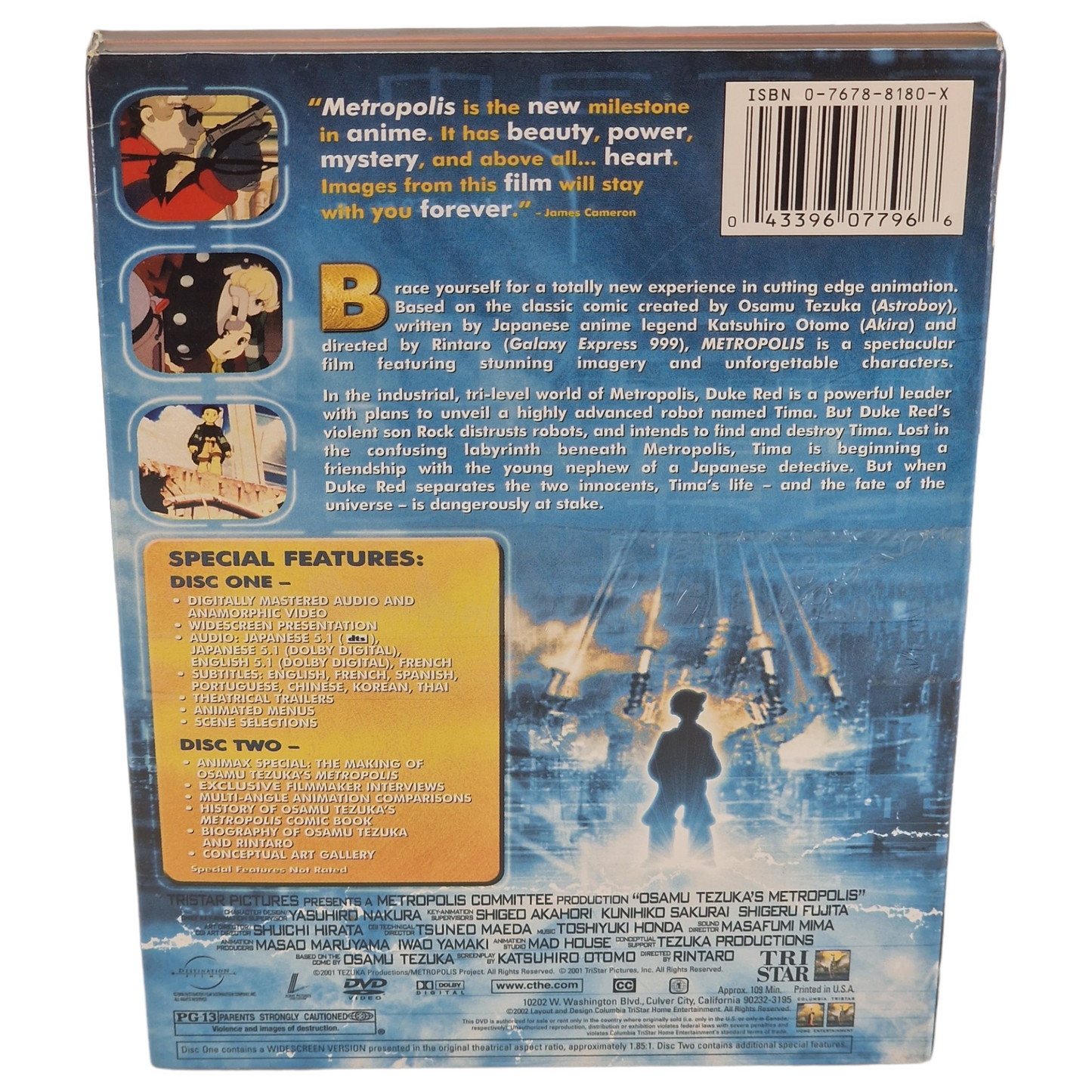 Metropolis Rintaro DVD DigiPack édition limitée VF Import US 2002 Région 1