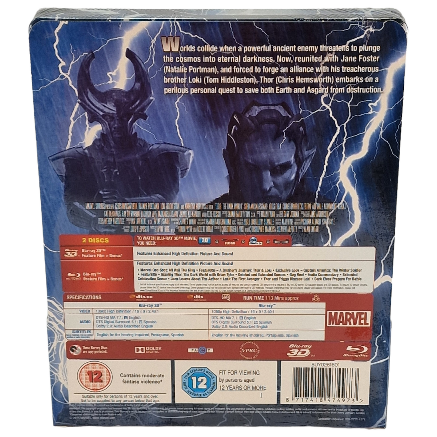 Thor: The Dark World 3D Blu-ray SteelBook Zavvi lenticulaire 2015 Édition Ltd B
