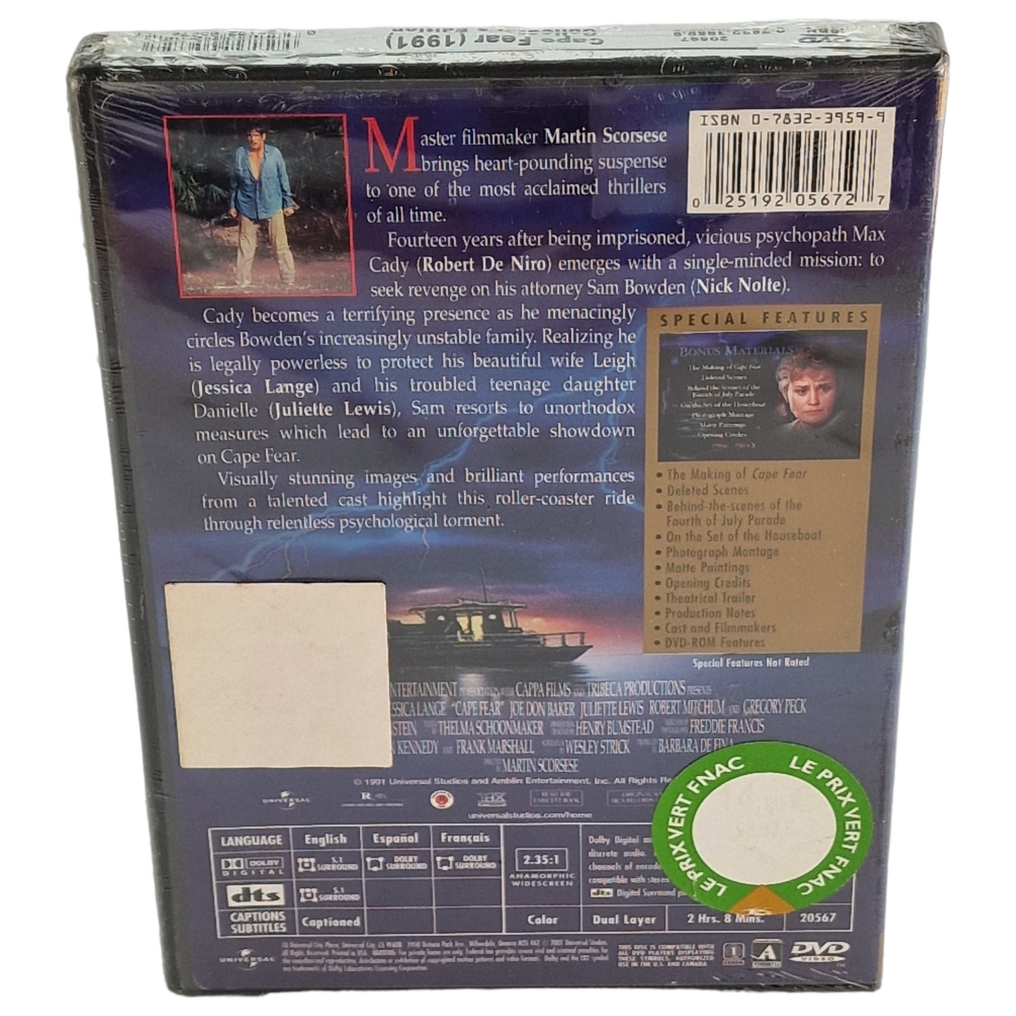 Les Nerfs à vif (Cape Fear)  DVD US Import  VF  Région 1 Robert De Niro, Nick Nolte