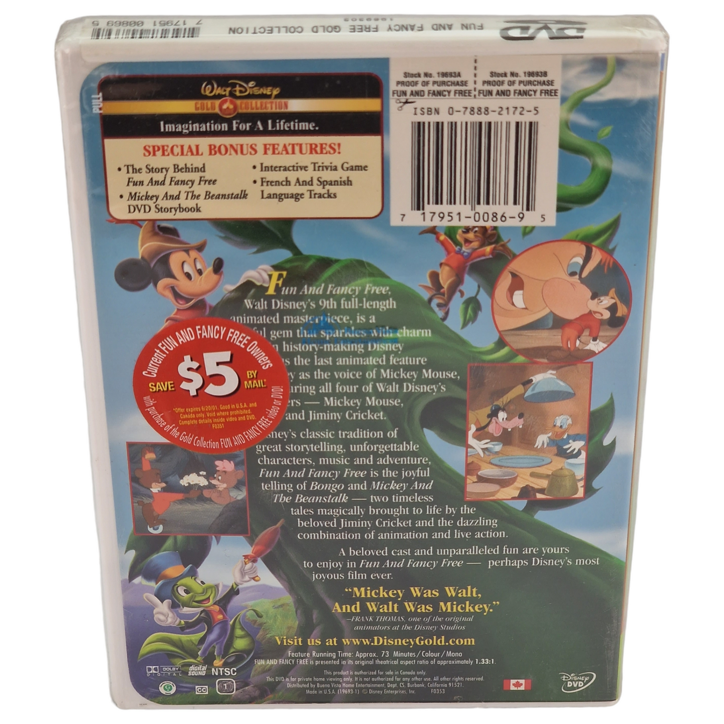 Fun and Fancy DVD Disney Gold Classic Collection Canada Import VF Zone 1