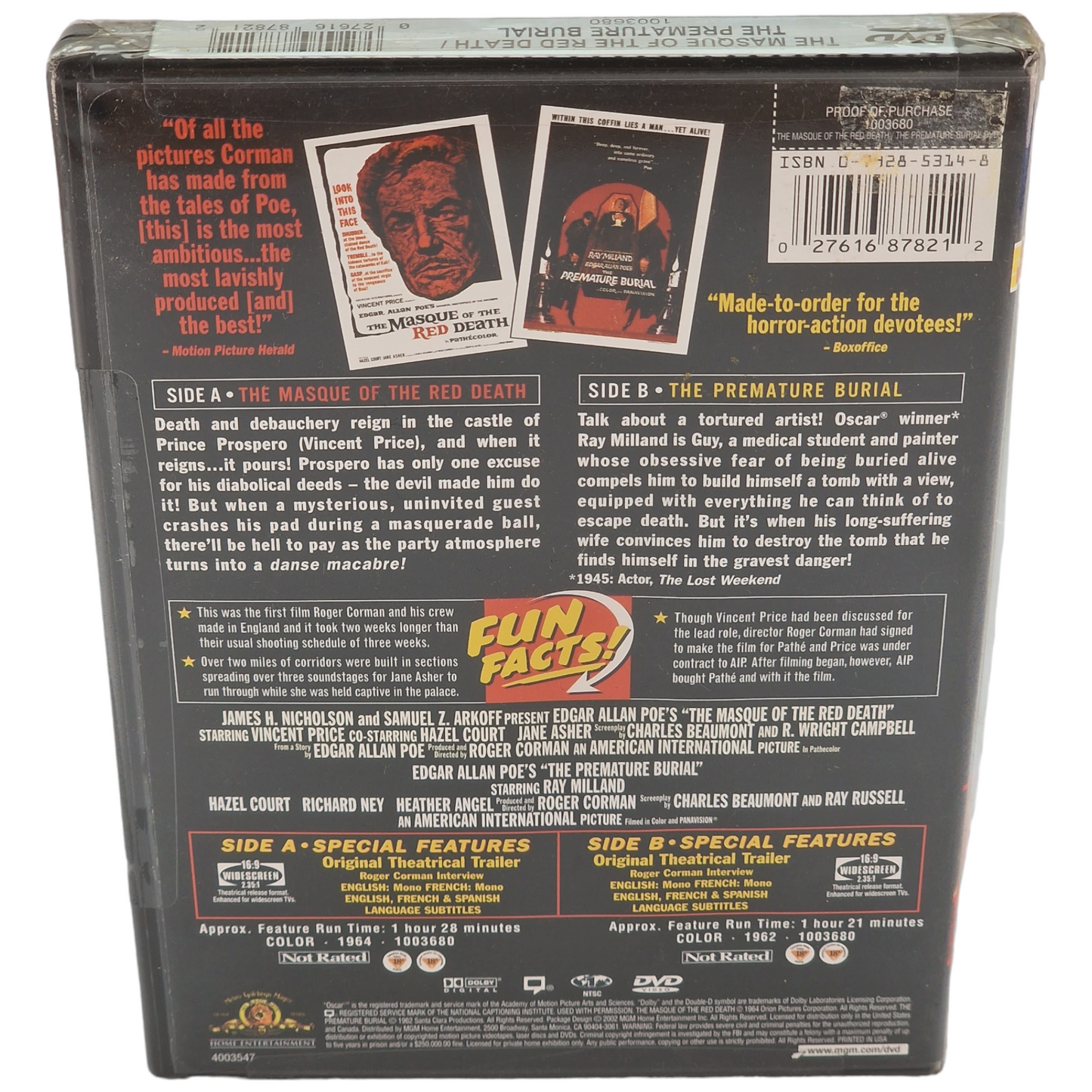 Le Masque de la mort rouge + Premature Burial DVD 2 Films US Import  Region A