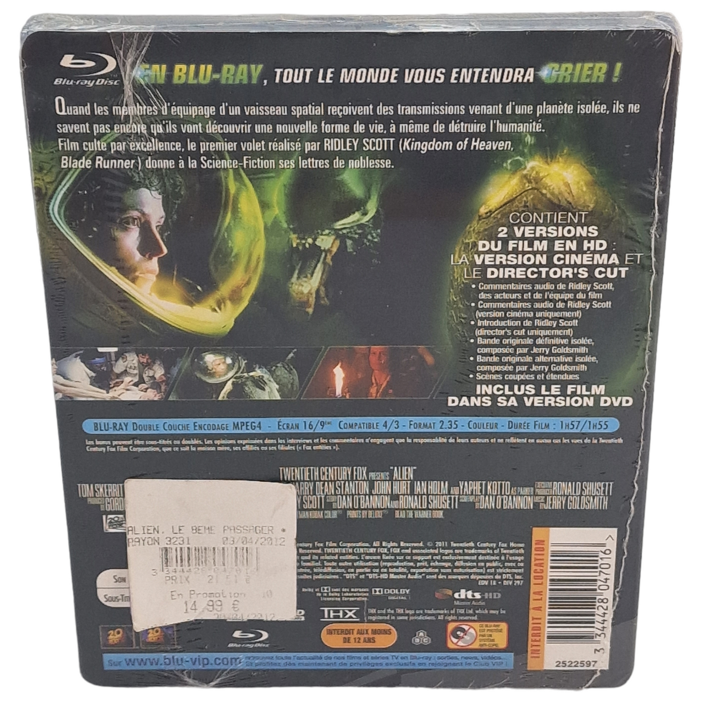 Alien : Le Huitième Passager / Sélection Bu-VIP / Blu-ray + DVD France Region B 2011
