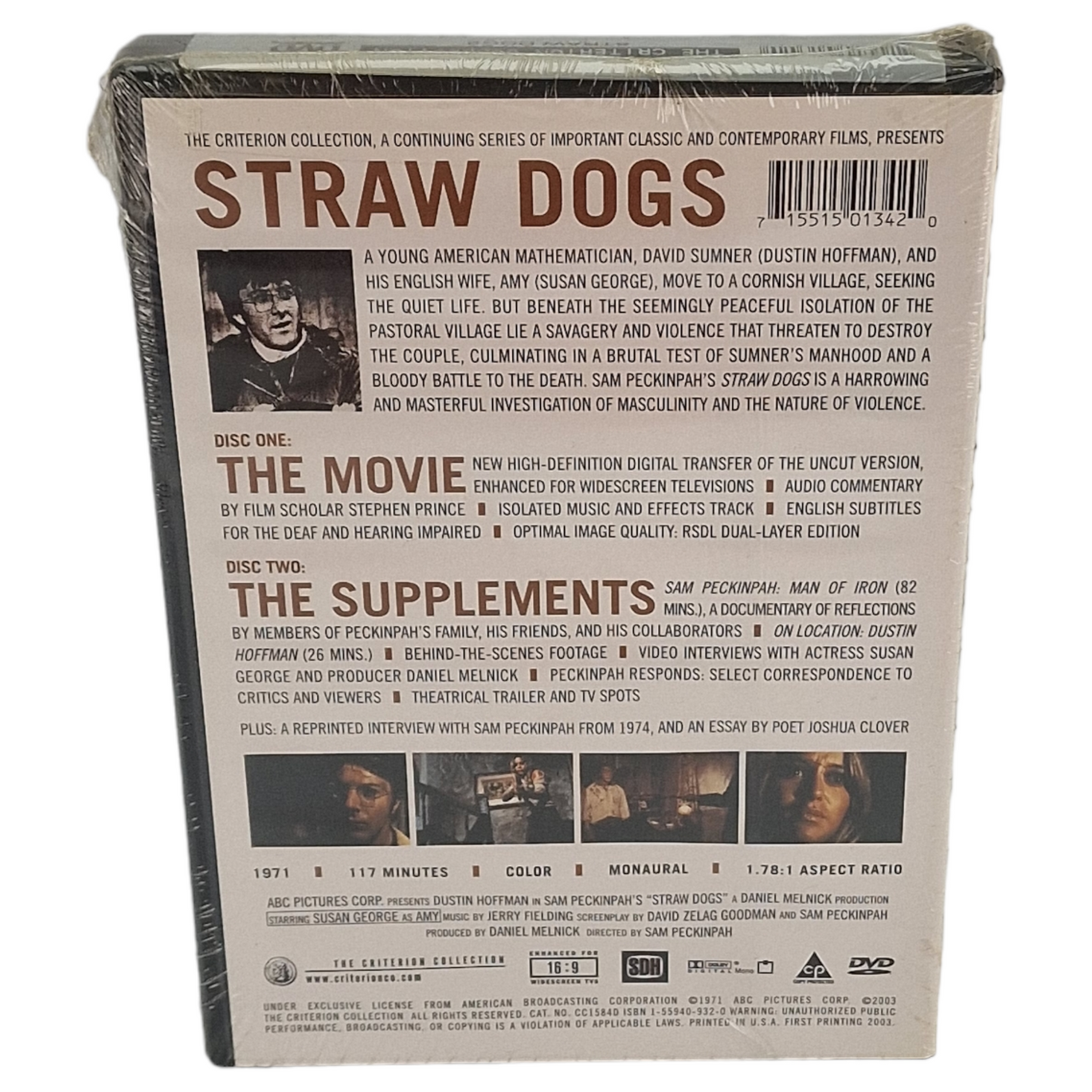 Chiens de paille" Straw Dogs" DVD La collection Criterion Dustin Hoffman US Import VO Region A 2003 Neuf