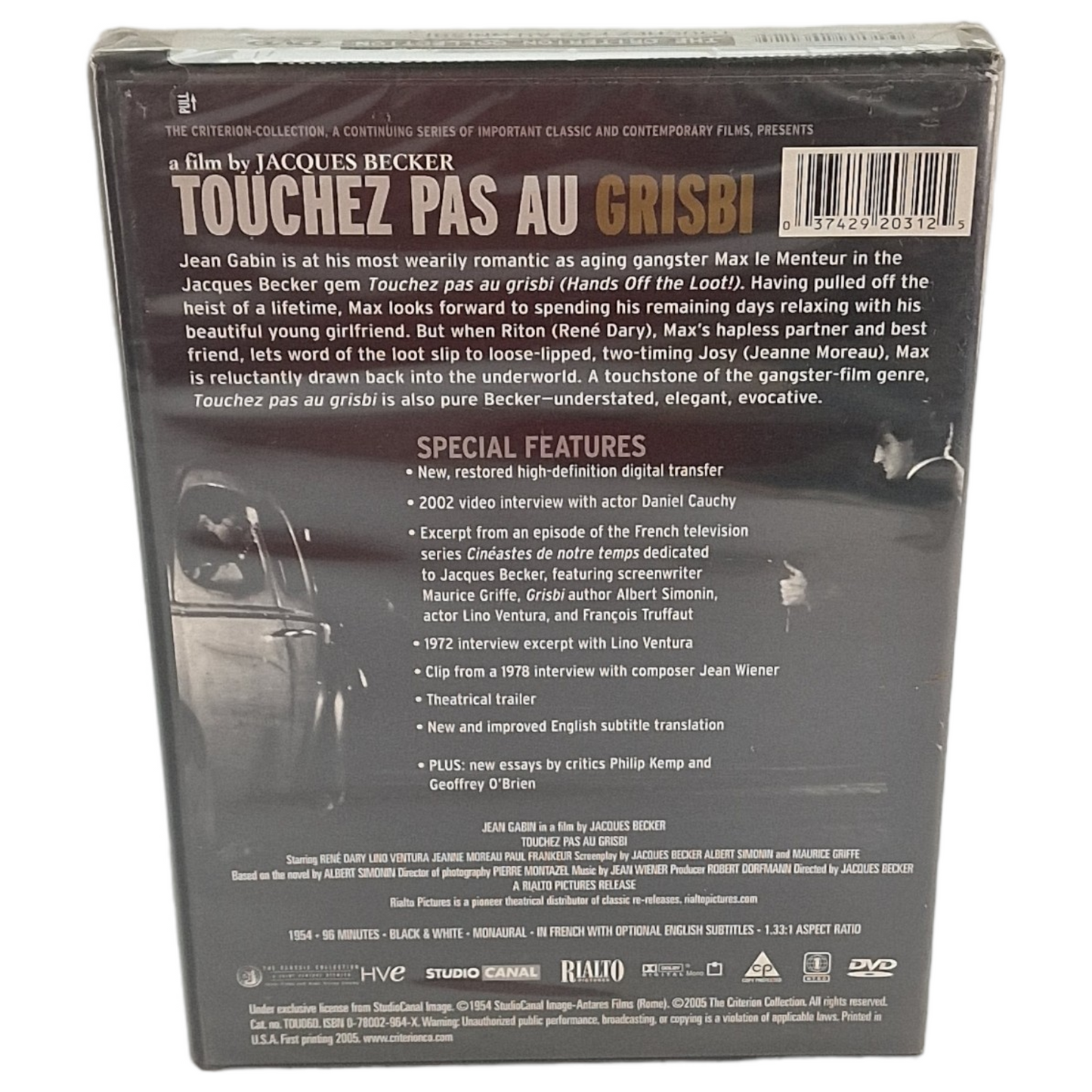 Touchez Pas au Grisbi DVD Criterion Jean Gabin 1954 US Import VF Region A 2005 Neuf