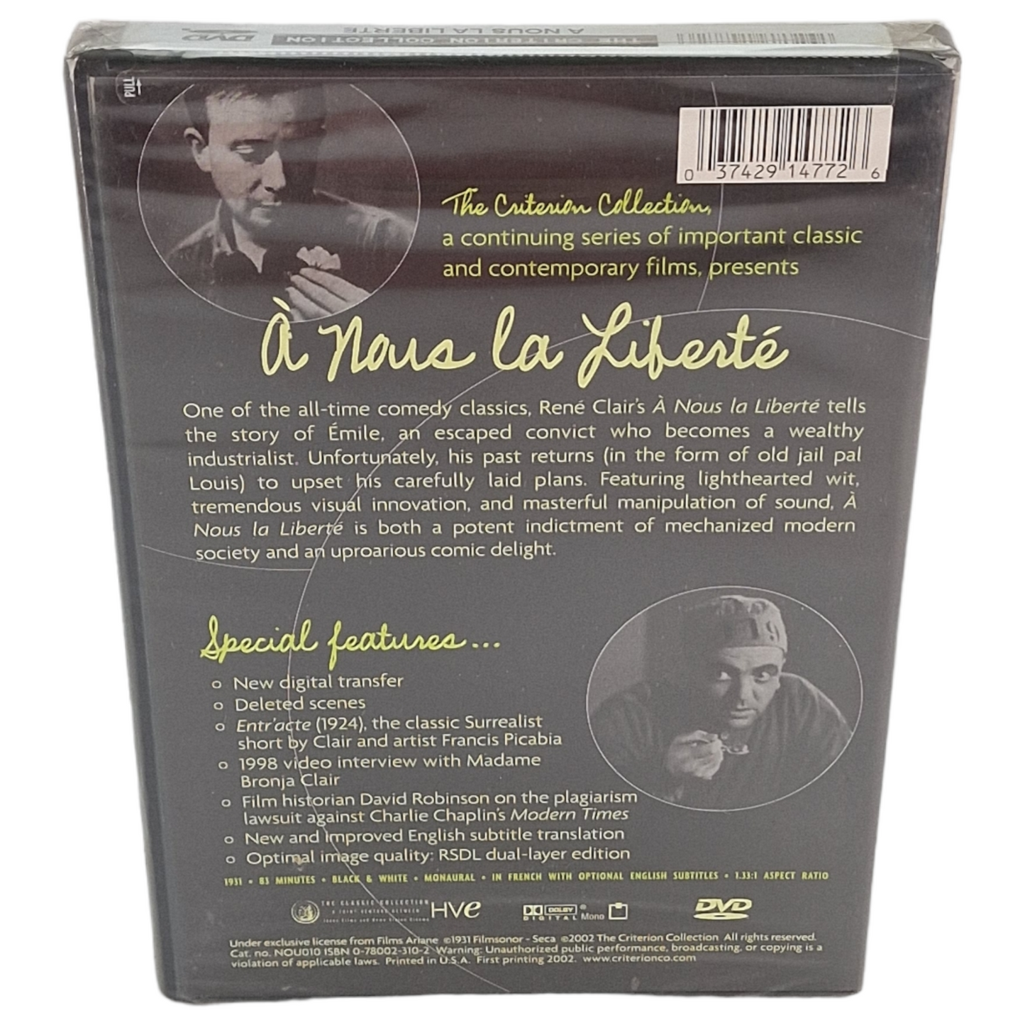 À Nous la Liberté DVD La collection US Import René Clair 1931 VF Region A 2002 Neuf
