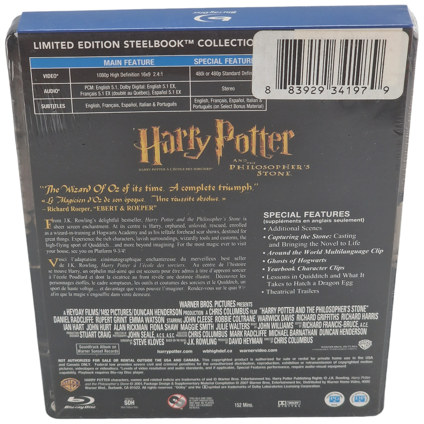 Harry Potter et l'école des sorciers Blu-ray Steelbook Region A 2013