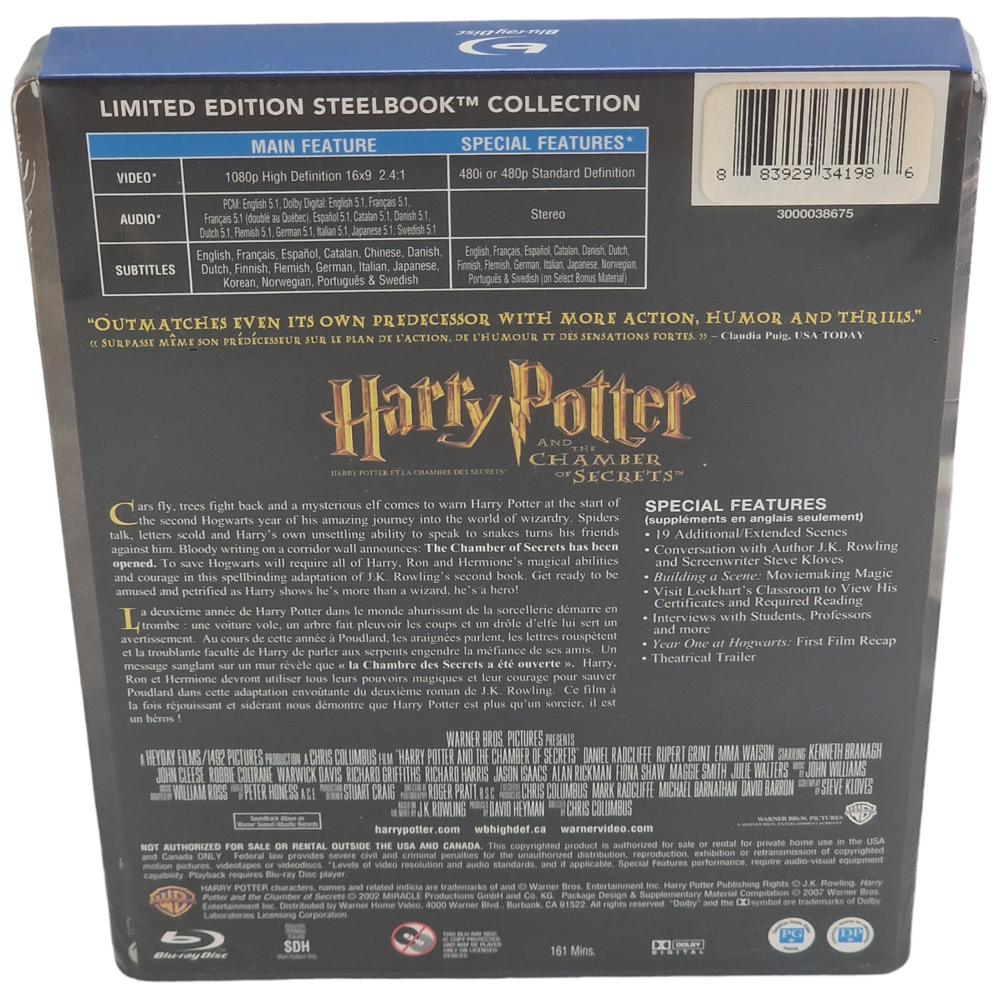 Harry Potter et la chambre des secrets Blu-ray Steelbook 2013 Region A