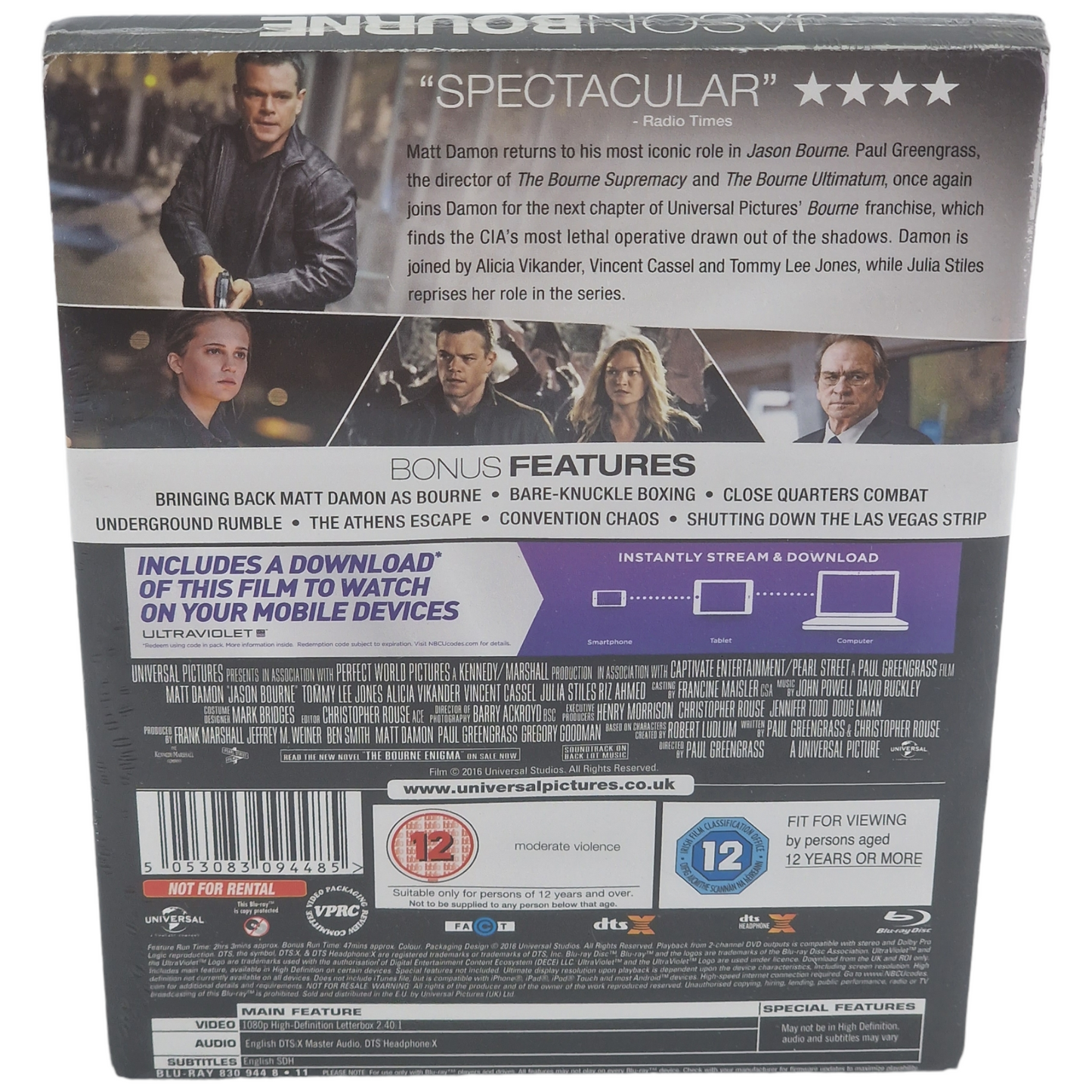 Jason Bourne Blu-ray SteelBook Édt Ltd 2016 : Matt Damon, Tommy Lee Jones Zone B