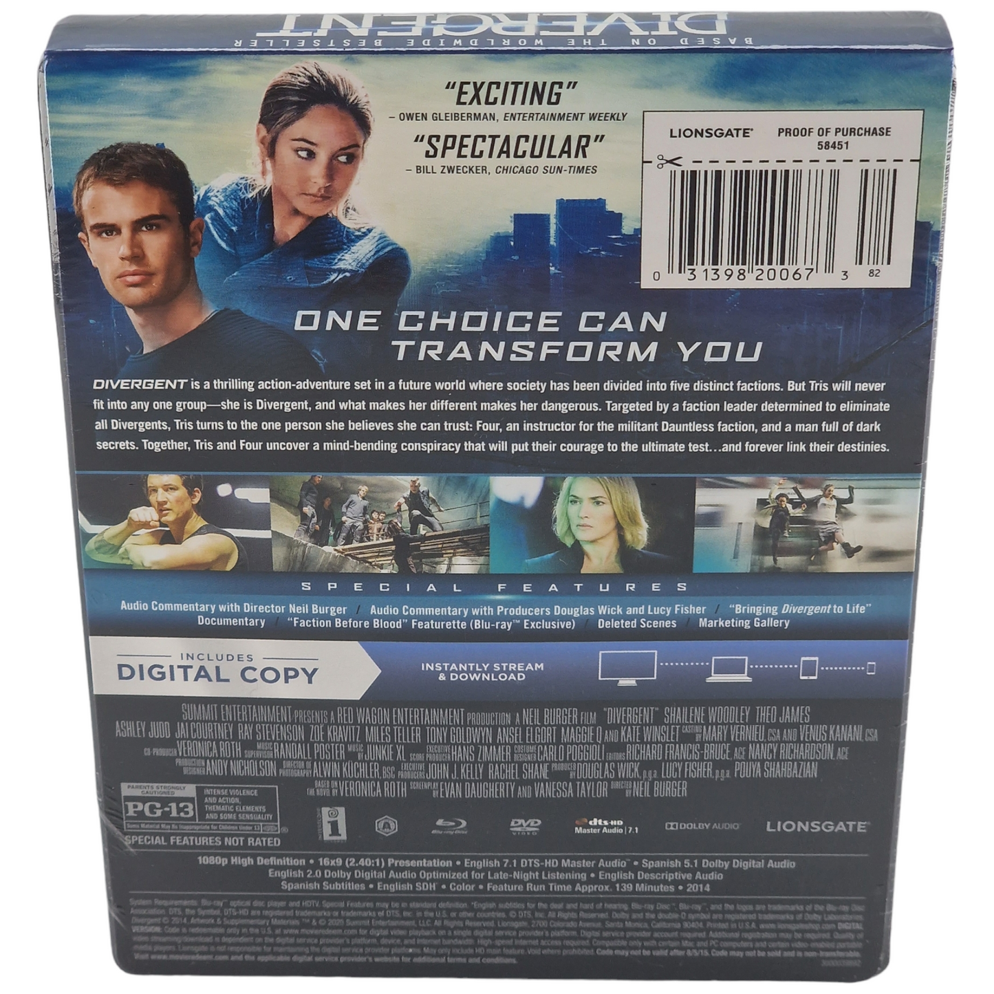 Divergent Blu-ray SteelBook Blu-ray + DVD + Digital HD Édt limitée 2014 Zone A