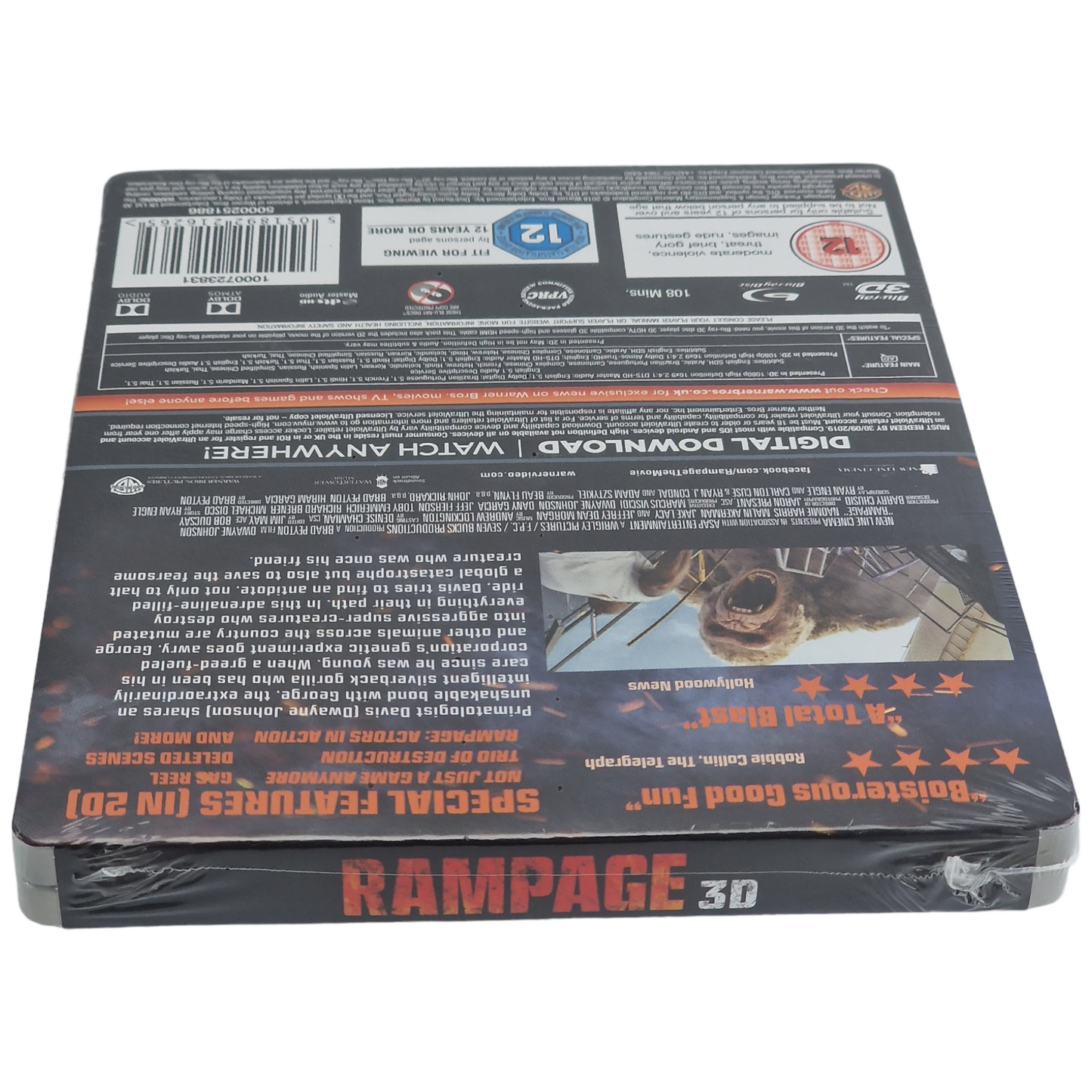 Rampage Blu-ray 3D + 2D Blu-ray SteelBook Dwayne Johnson 2018 Limitée Region B