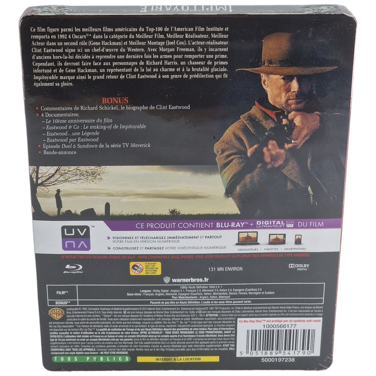 Impitoyable Clint Eastwood Unforgiven Blu-ray SteelBook Débossé Édt Ltd Libre