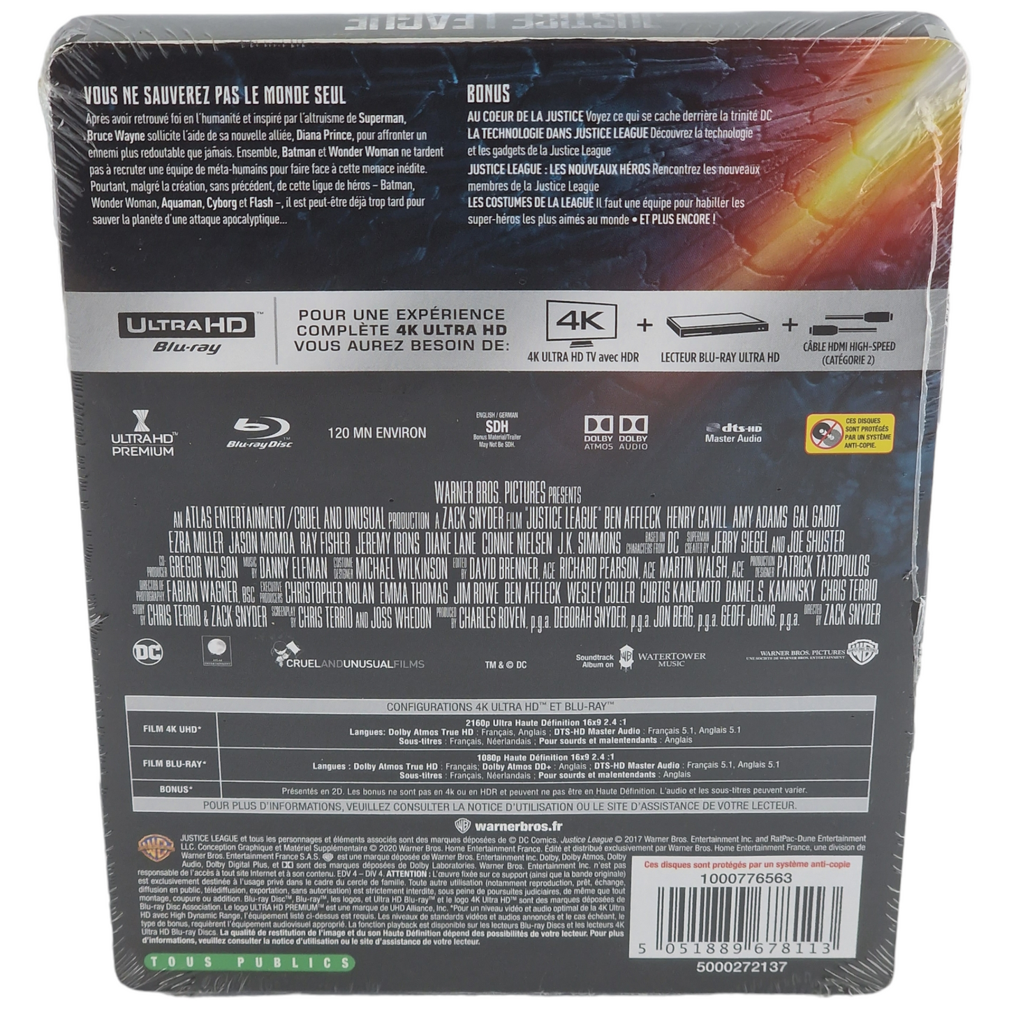Justice League Zack Snyder 4K Ultra HD + Blu-ray SteelBook Ben Affleck Zone B