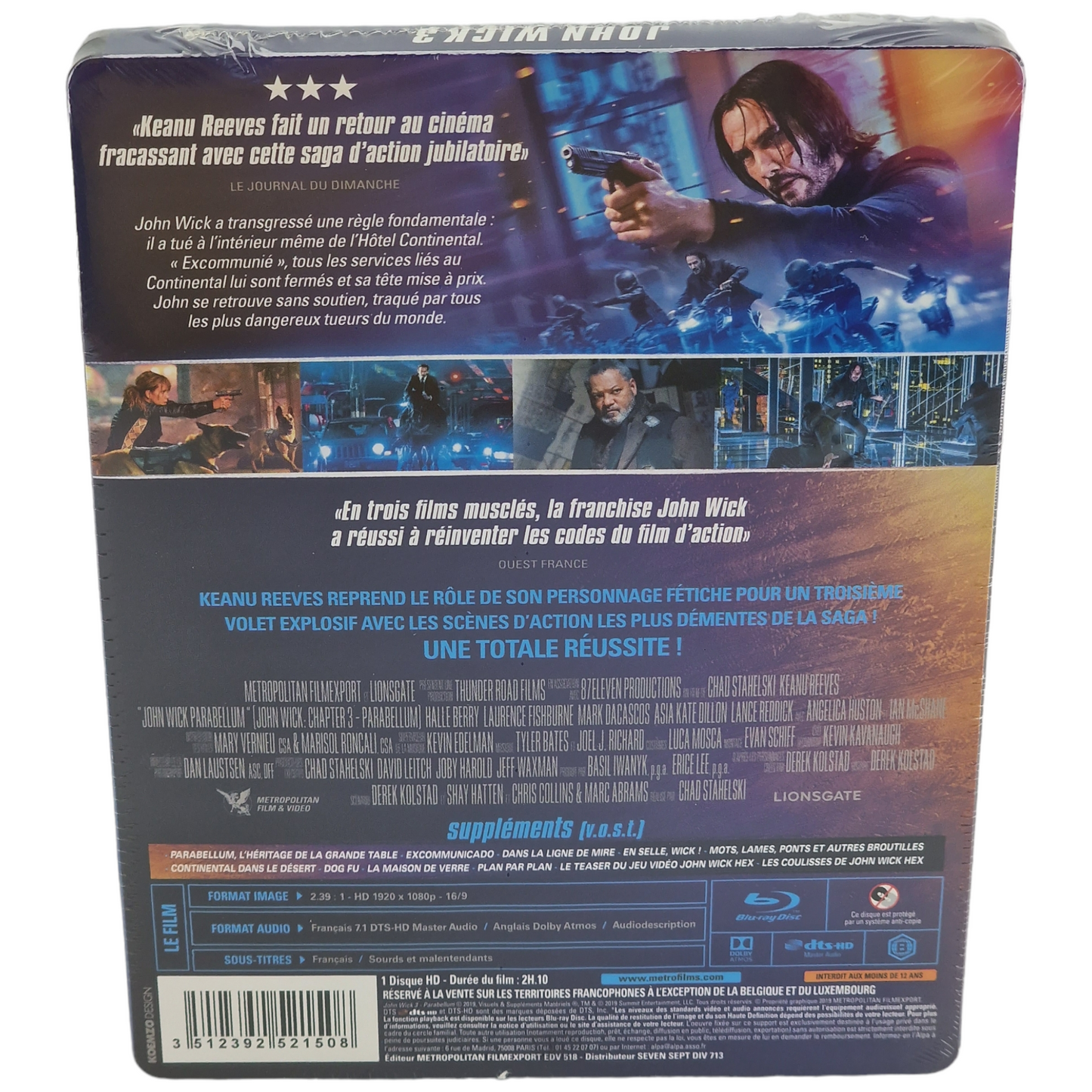 John Wick : Chapitre 3 Parabellum Blu-ray SteelBook Keanu Reeves 2019 Region B