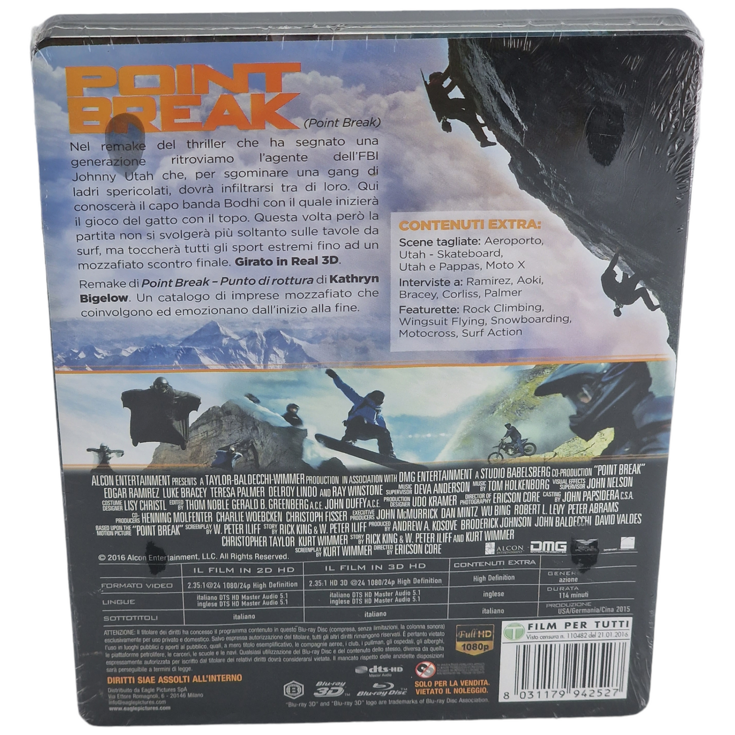 Point Break 2015  Blu-ray 3D + Blu-ray  SteelBook Débossé  Ericson  Core 2016  B