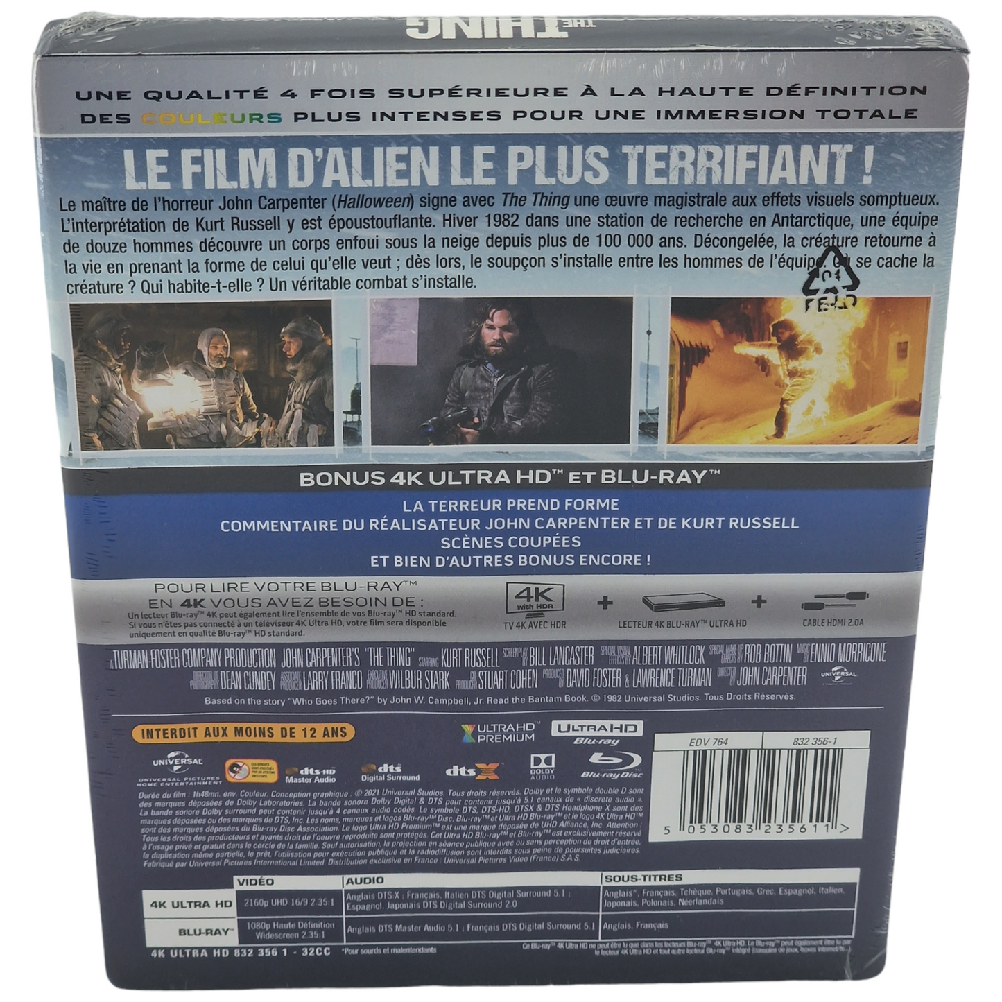 The Thing Blu-ray 4K Ultra HD + Blu-ray Steelbook Limitée John Carpenter Zone B