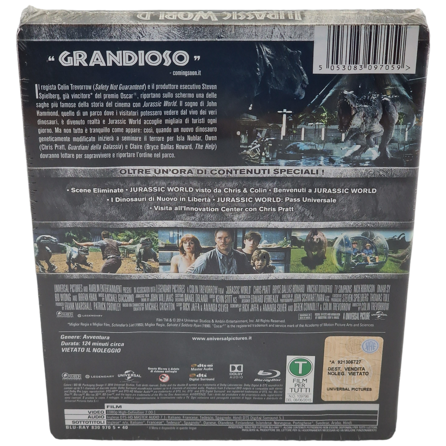 Jurassic World 2015 Blu-ray SteelBook Chris Pratt 2016 Region B