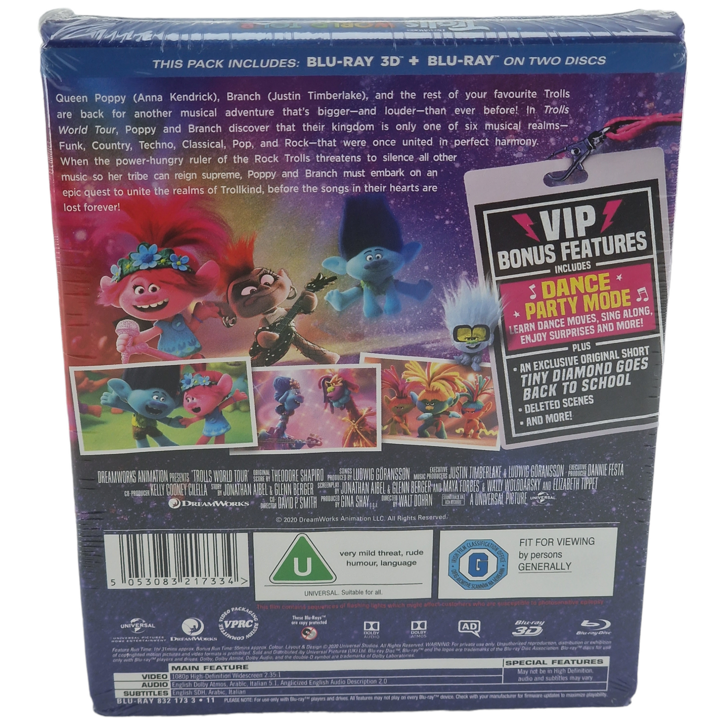 Trolls World Tour Blu-ray 3D + Blu-ray SteelBook Zavvi Exclusif Region B