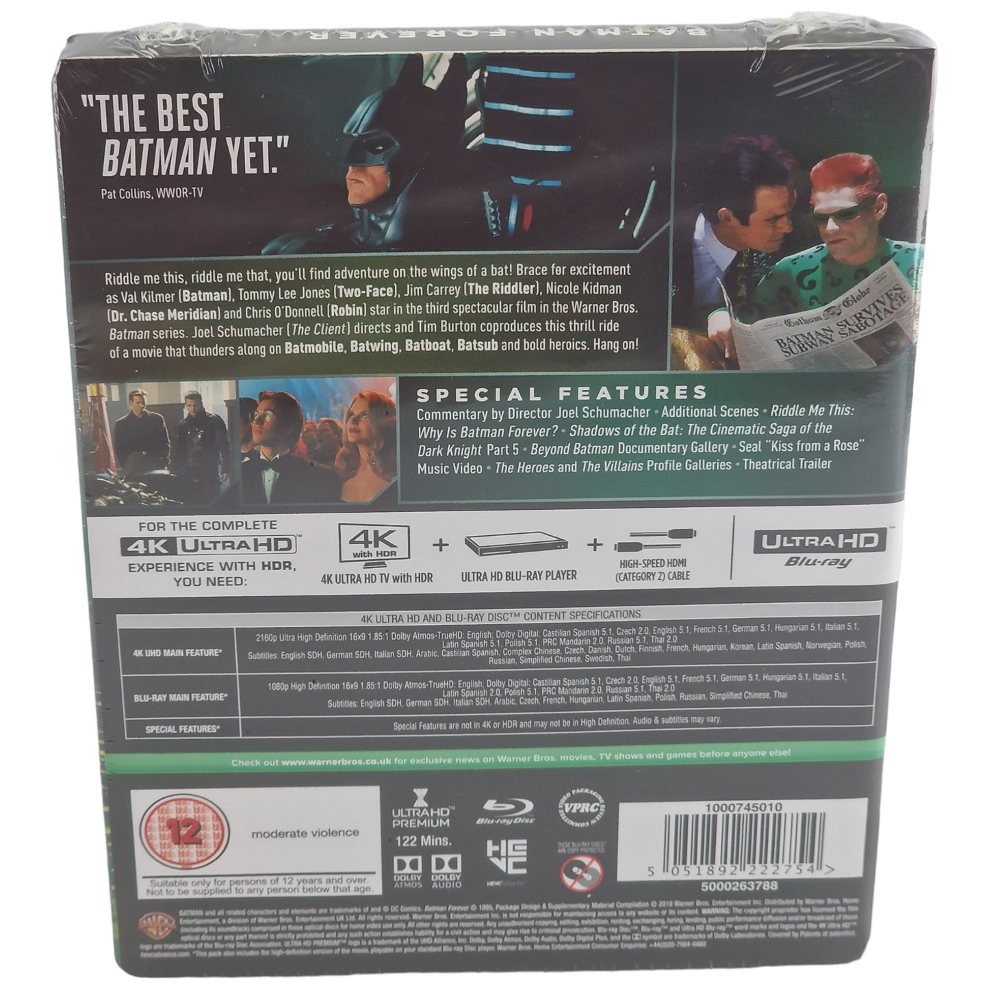Batman Forever Blu-ray 4K Ultra HD + Blu-ray Steelbook Zavvi Limitée Zone Libre