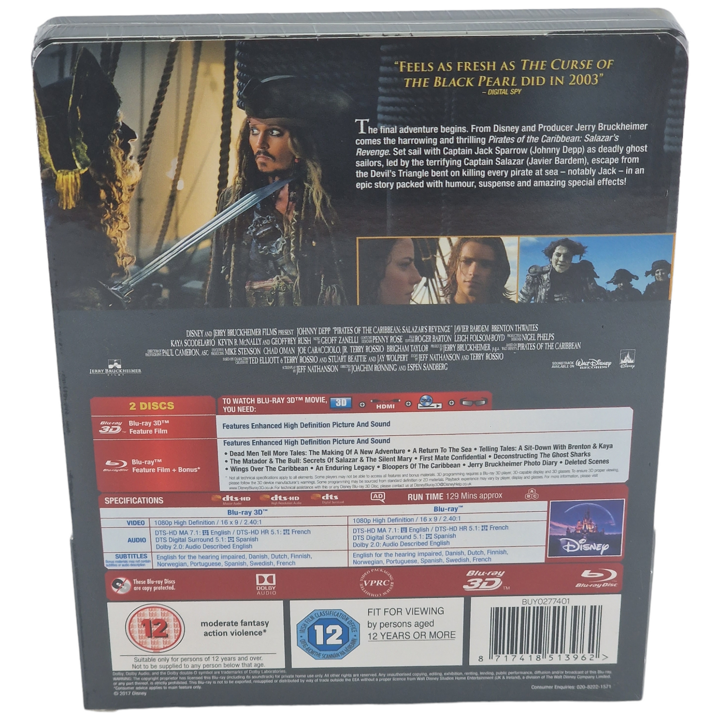 Pirates des Caraïbes Blu-ray 3D+2D SteelBook Débossé La Vengeance Salazar Zavvi