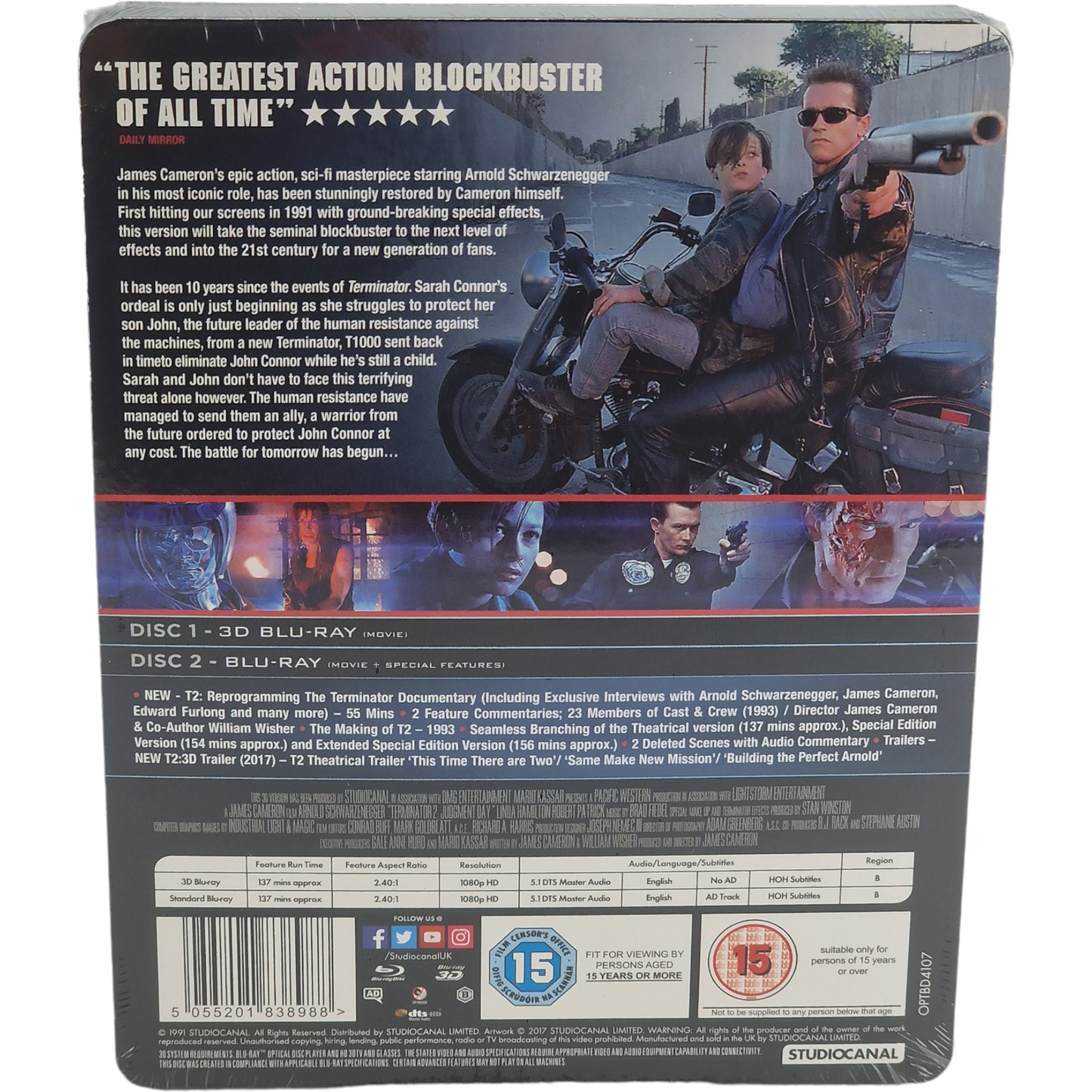 Terminator 2 Judgment Day Blu-ray 3D + Blu-ray SteelBook Zavvi 2000 Ex Zone B