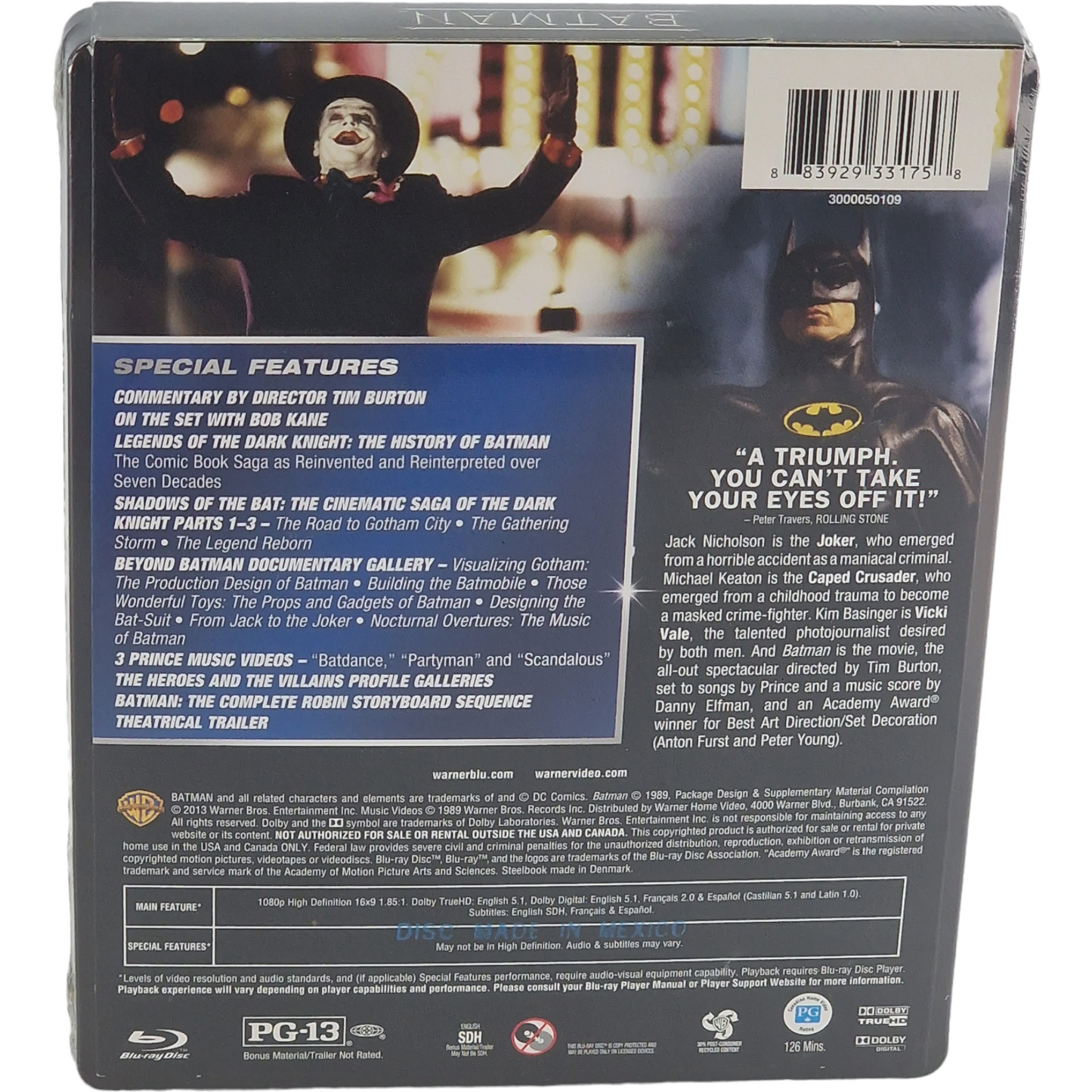 Batman Blu-ray SteelBook Michael Keaton, Jack Nicholson 2013 Région Libre