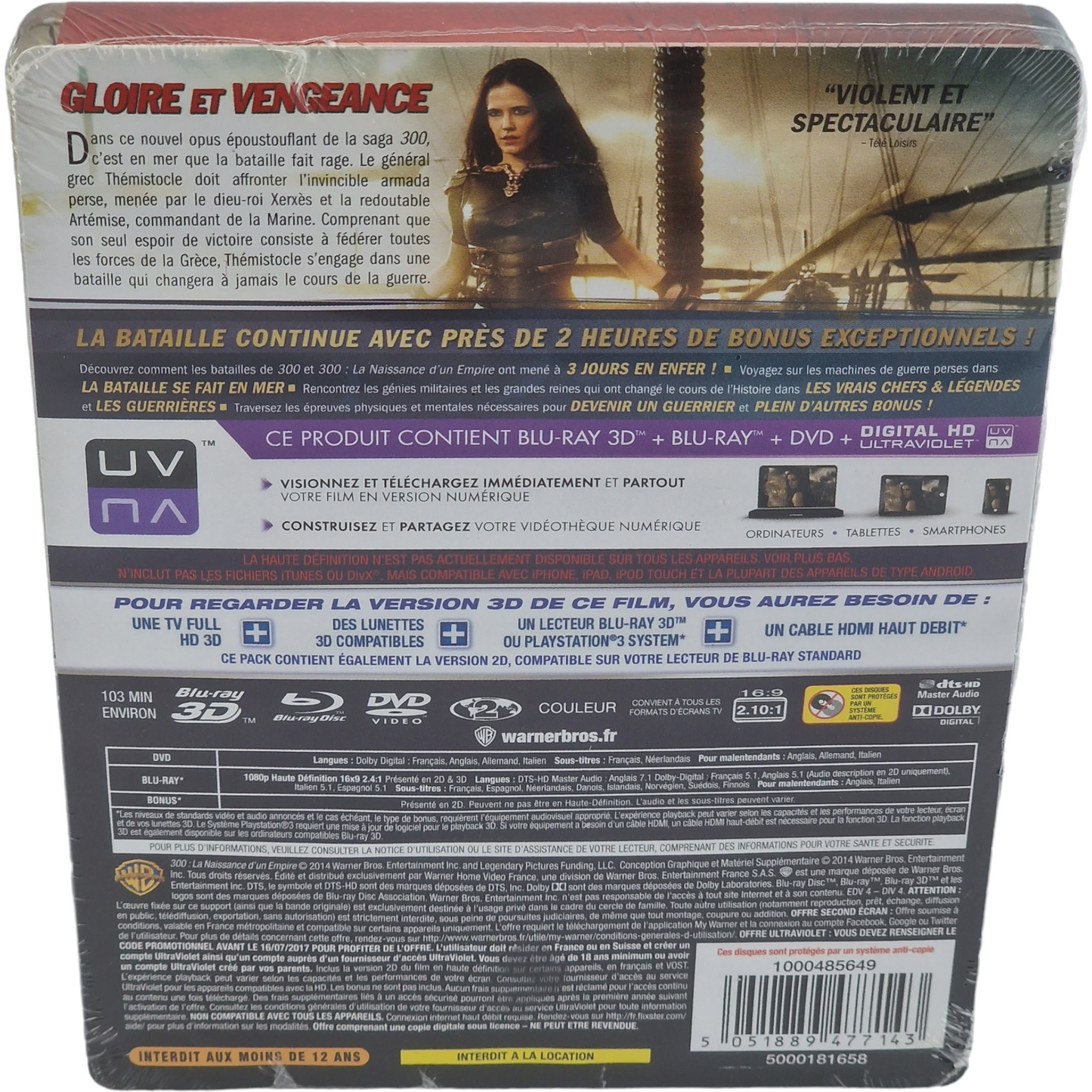 300 : Rise of an Empire Blu-ray 3D + Blu-ray + DVD SteelBook 2014 Region B
