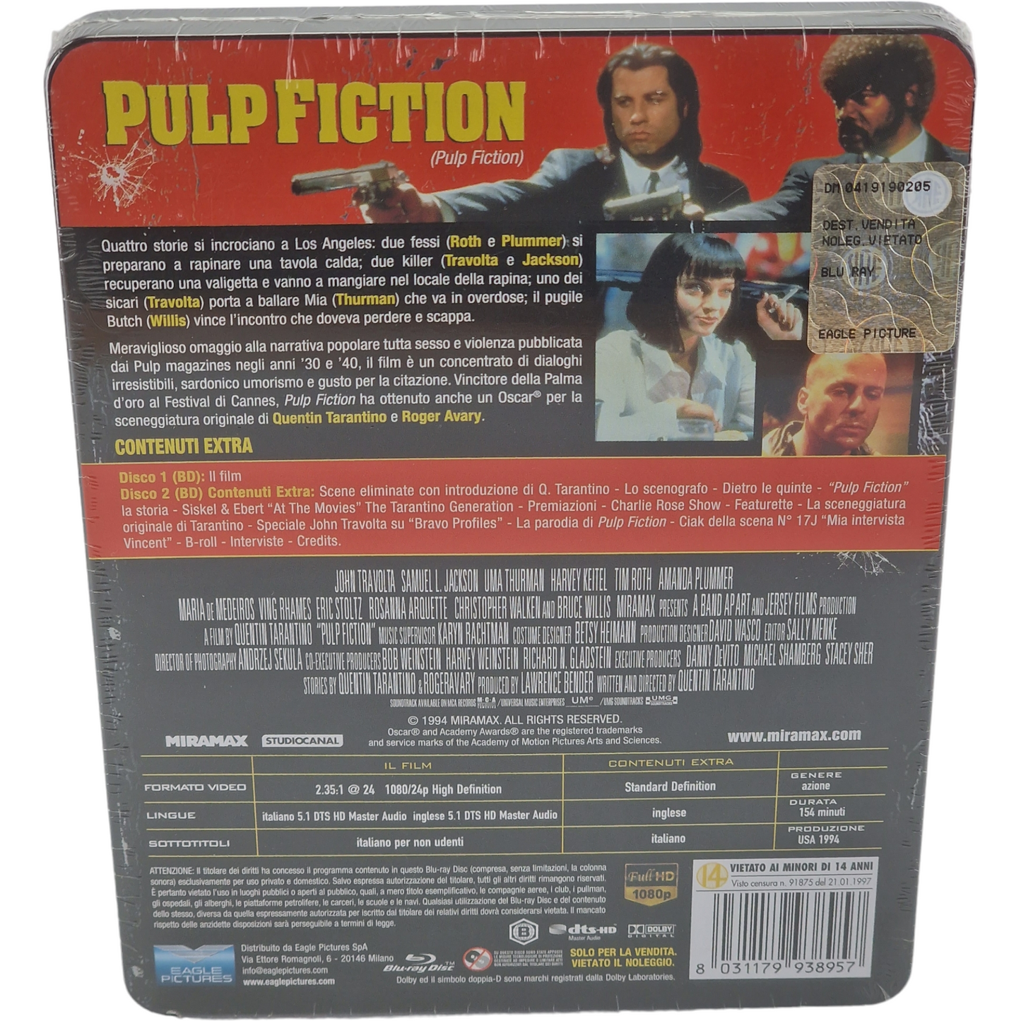 Pulp Fiction 1994 Blu-ray SteelBook Metal Box limitée Tarantino 2014 Zone B