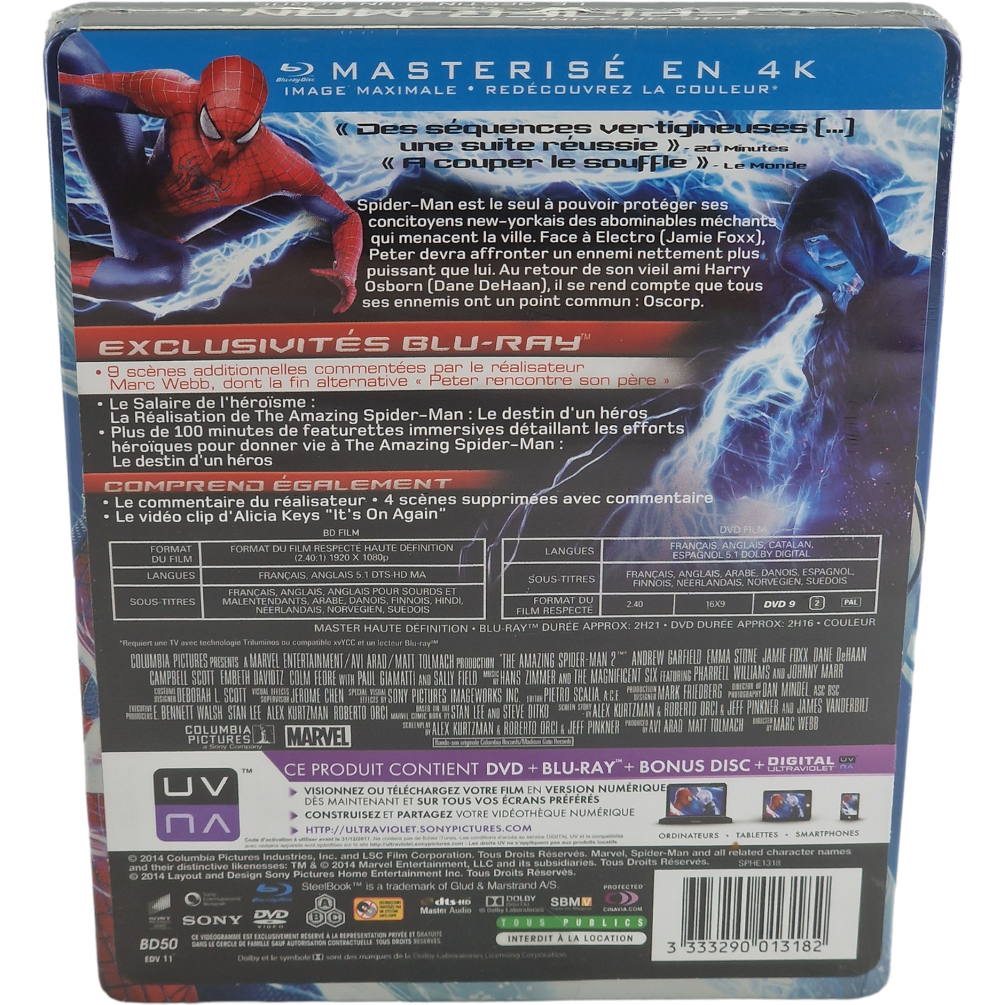 The Amazing Spider-Man 2 Blu-ray + DVD SteelBook Débossé Limitée Fnac 2014 Libre
