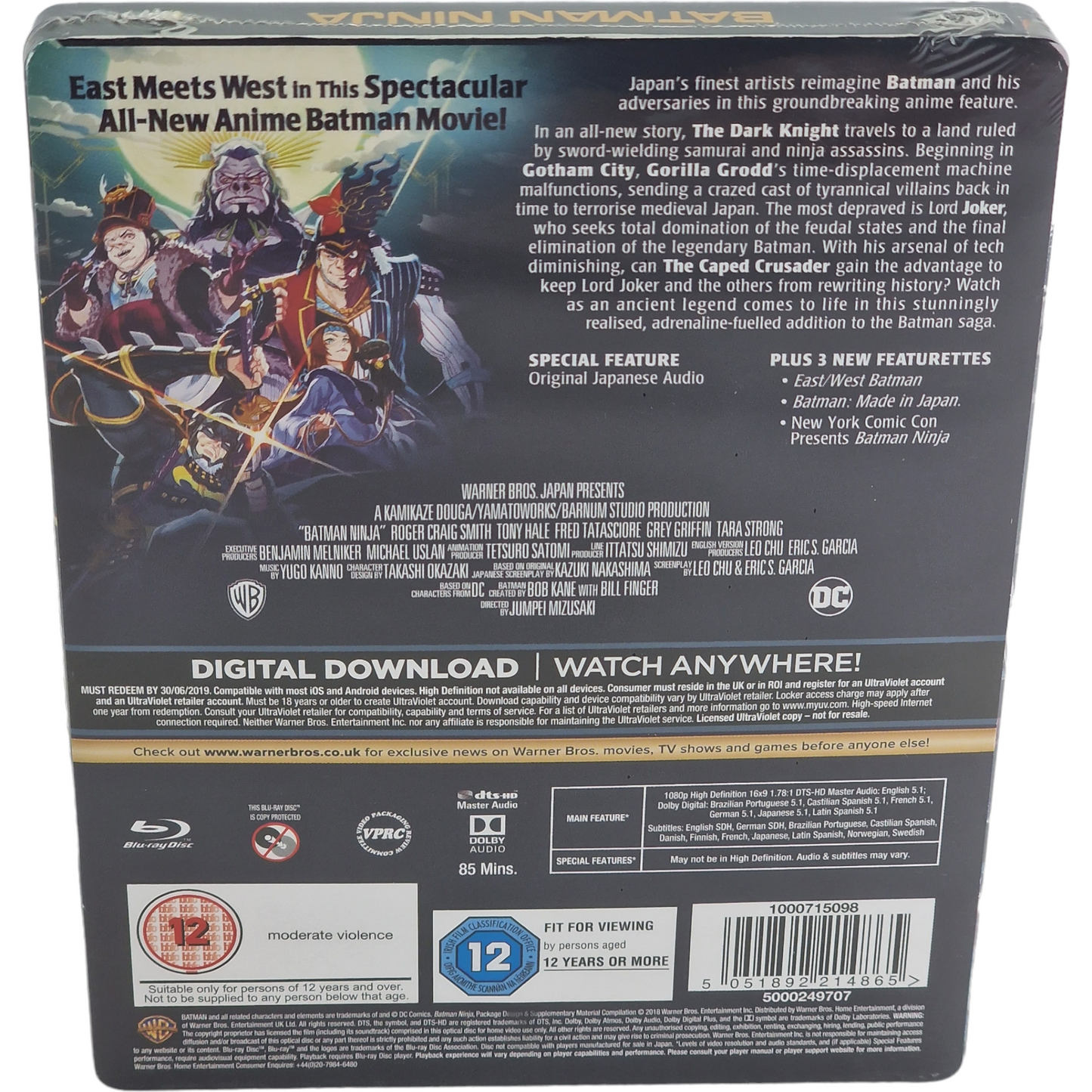 Batman Ninja steelbook Blu-ray: Roger Craig.Smith Junpe Mizusaki 2018 Zone B