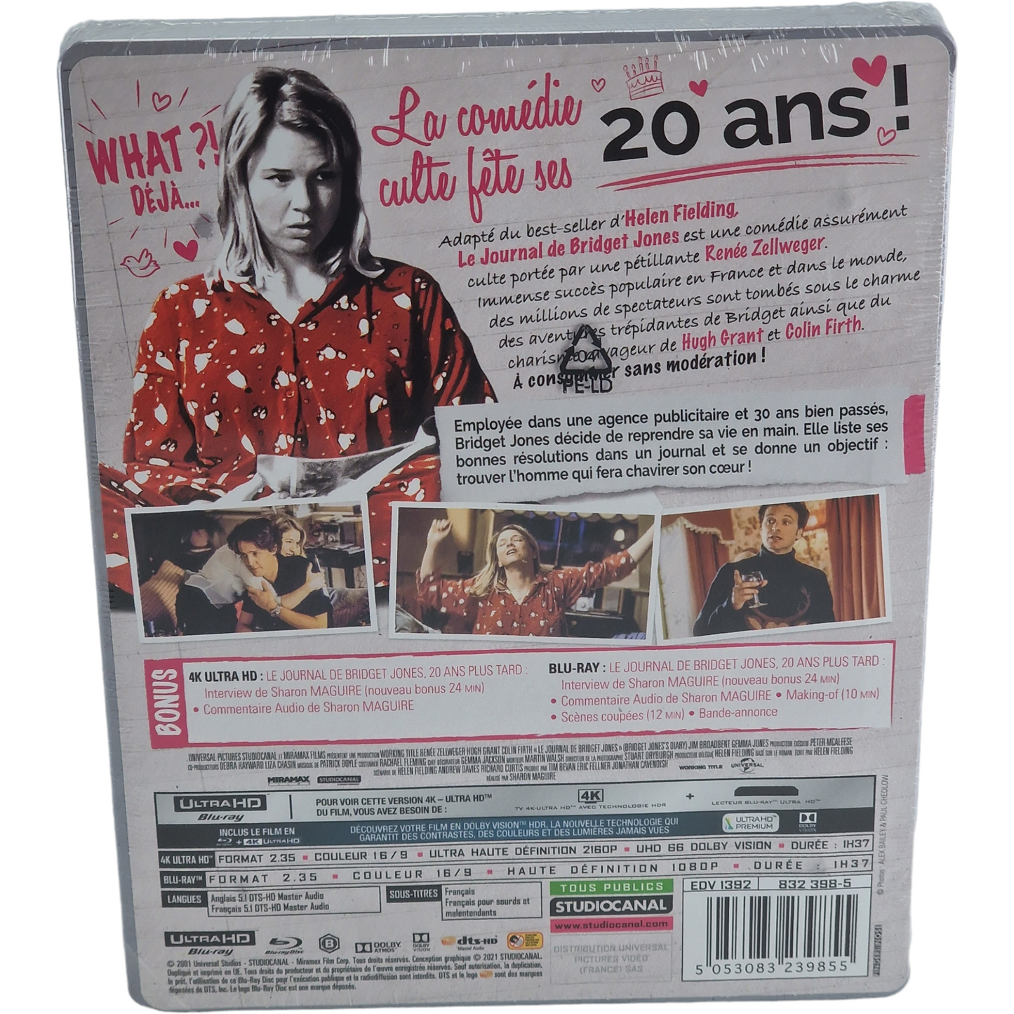 Le Journal de Bridget Jones 4K Blu-ray SteelBook Edition Limitée Region Libre