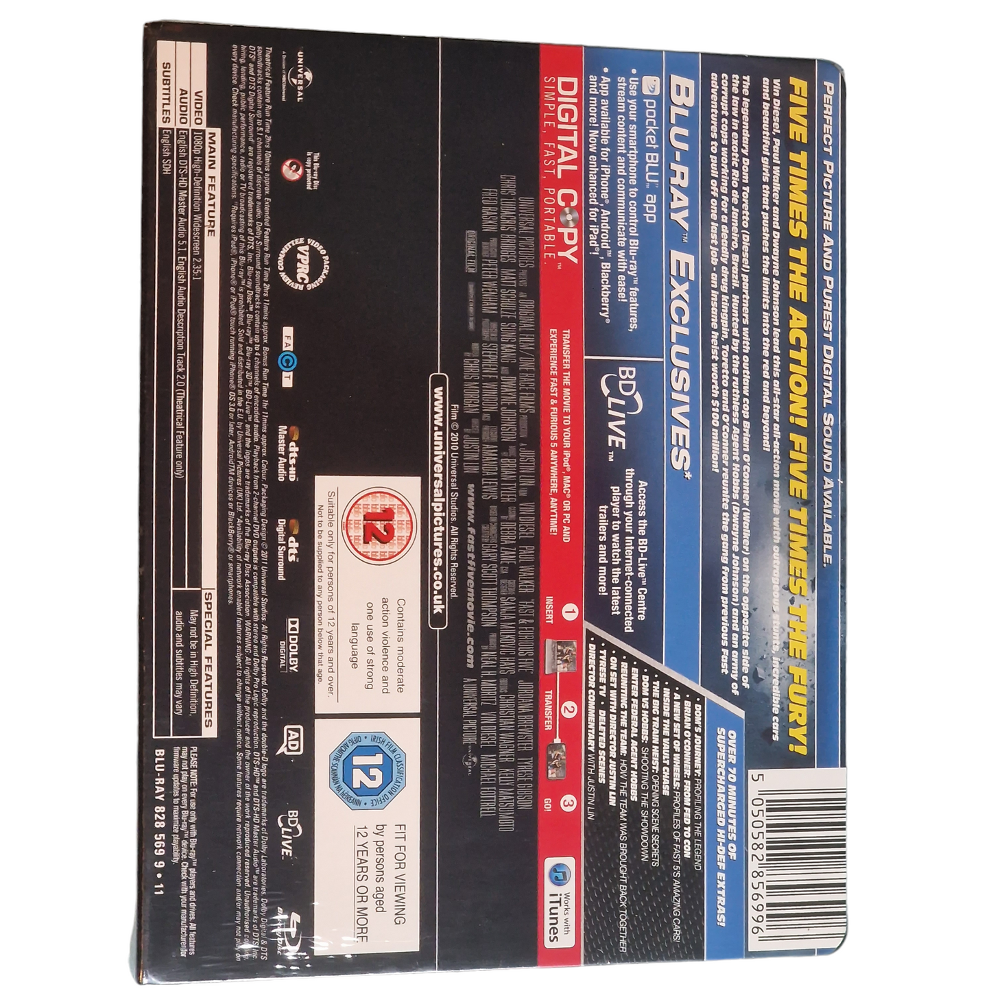 Fast & Furious 5 Blu-ray + DVD SteelBook Zavvi Limitée Triple Play 2011 Libre
