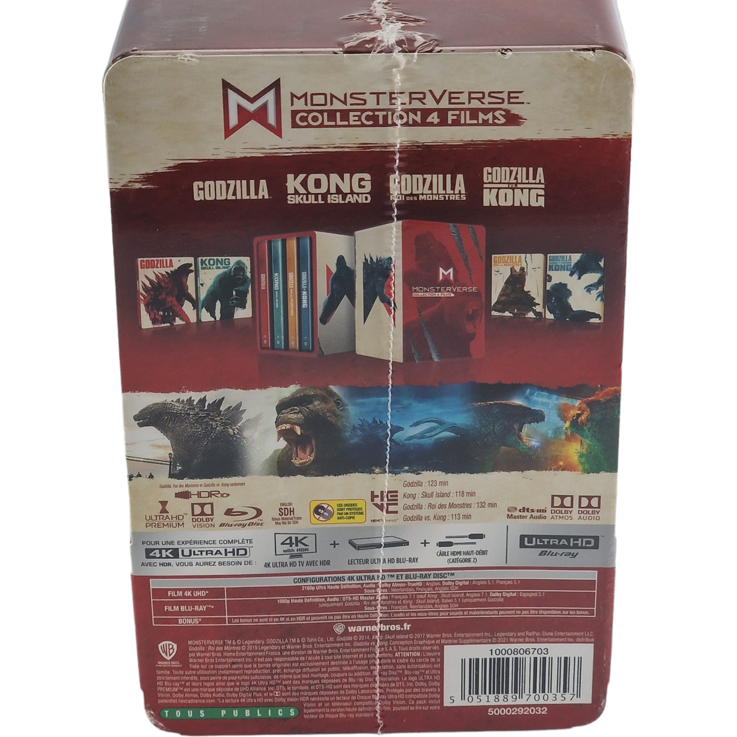 MonsterVerse : Godzilla vs. Kong 4K Ultra HD + Blu-ray Coffret 4 Films Zone B