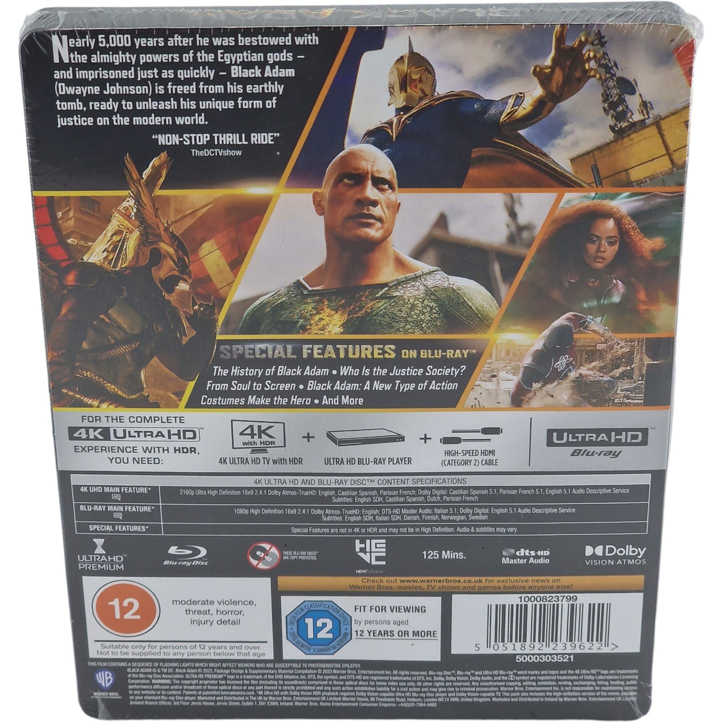 Black Adam 4K Ultra HD + Blu-ray SteelBook exclusif HMV Dwayne Johnson 2023 B