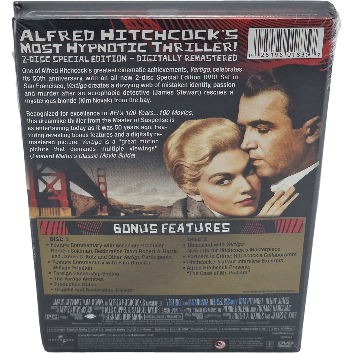 Vertigo DVD DigiPack Universal Legacy Serie Alfred Hitchcock 2012 Region 1