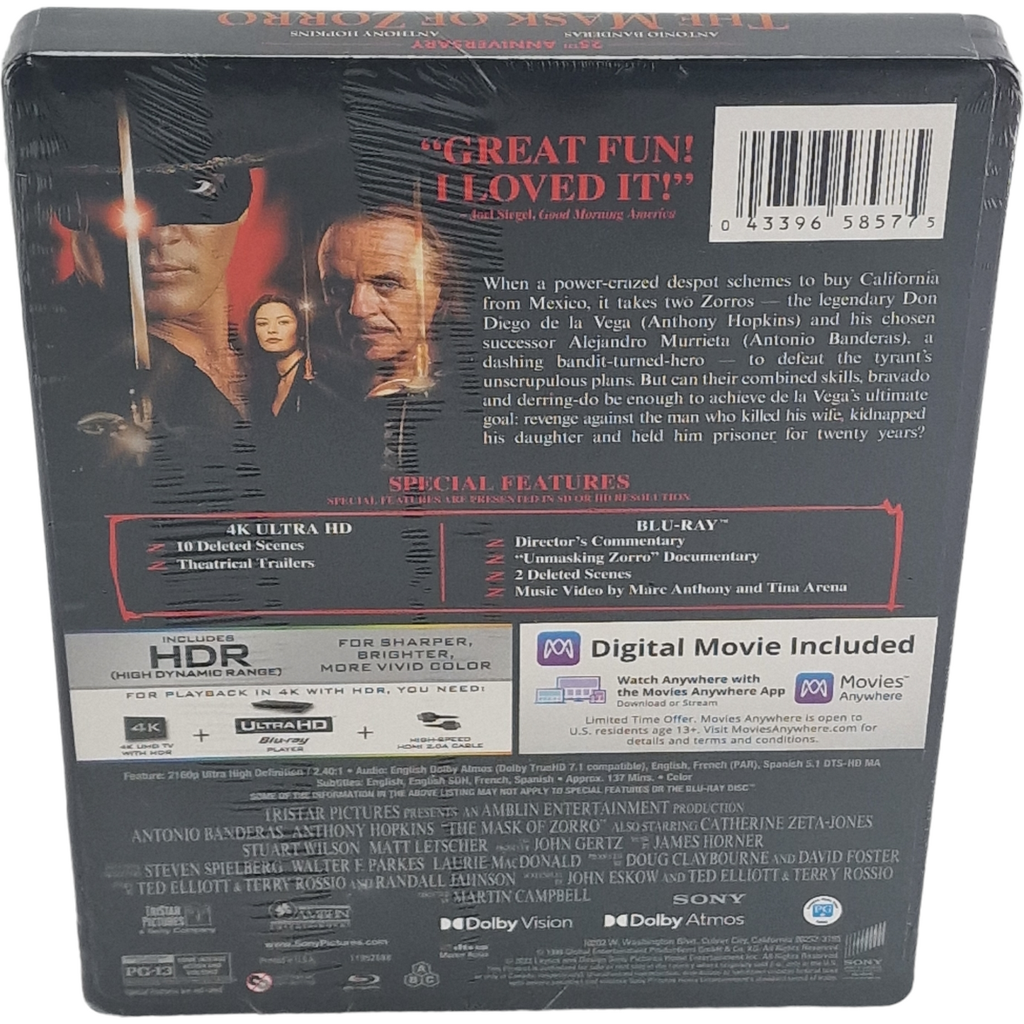 Le masque de Zorro 1998 SteelBook 4K Ultra HD + Blu-ray +Digital 4K 2023 Libre