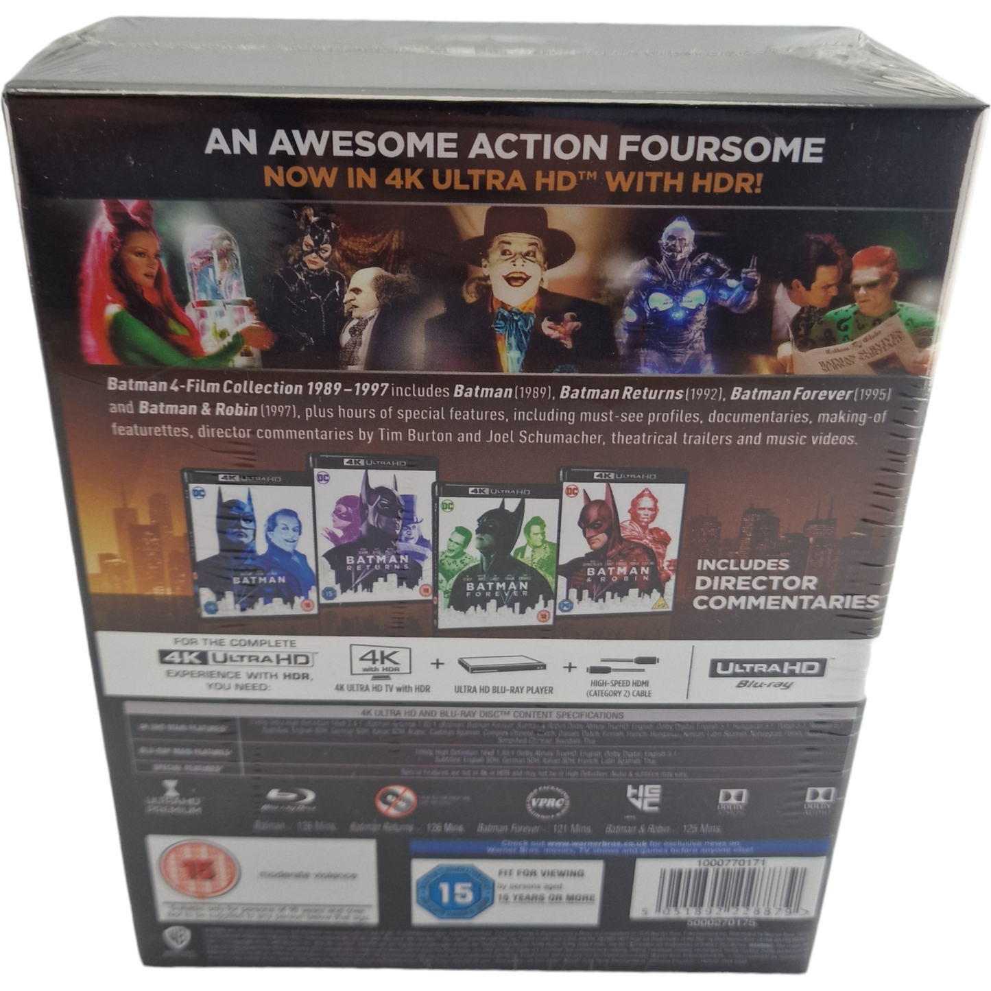 Batman: 4-Film Collection 4K Ultra HD + Blu-ray Slipbox Region Libre UK Import