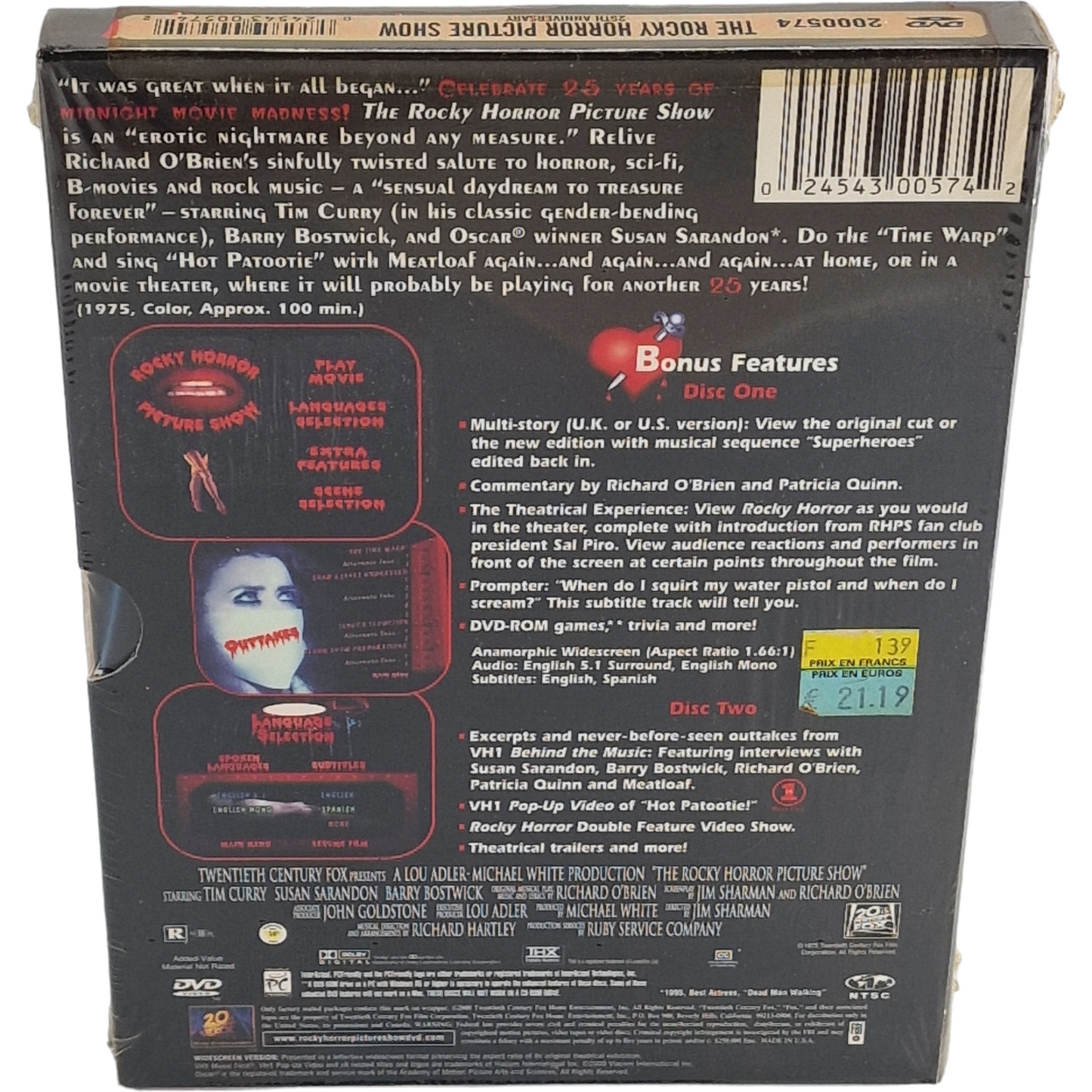 The Rocky Horror Picture Show DVD DigiPack Édition du 25e anniversaire Region 1