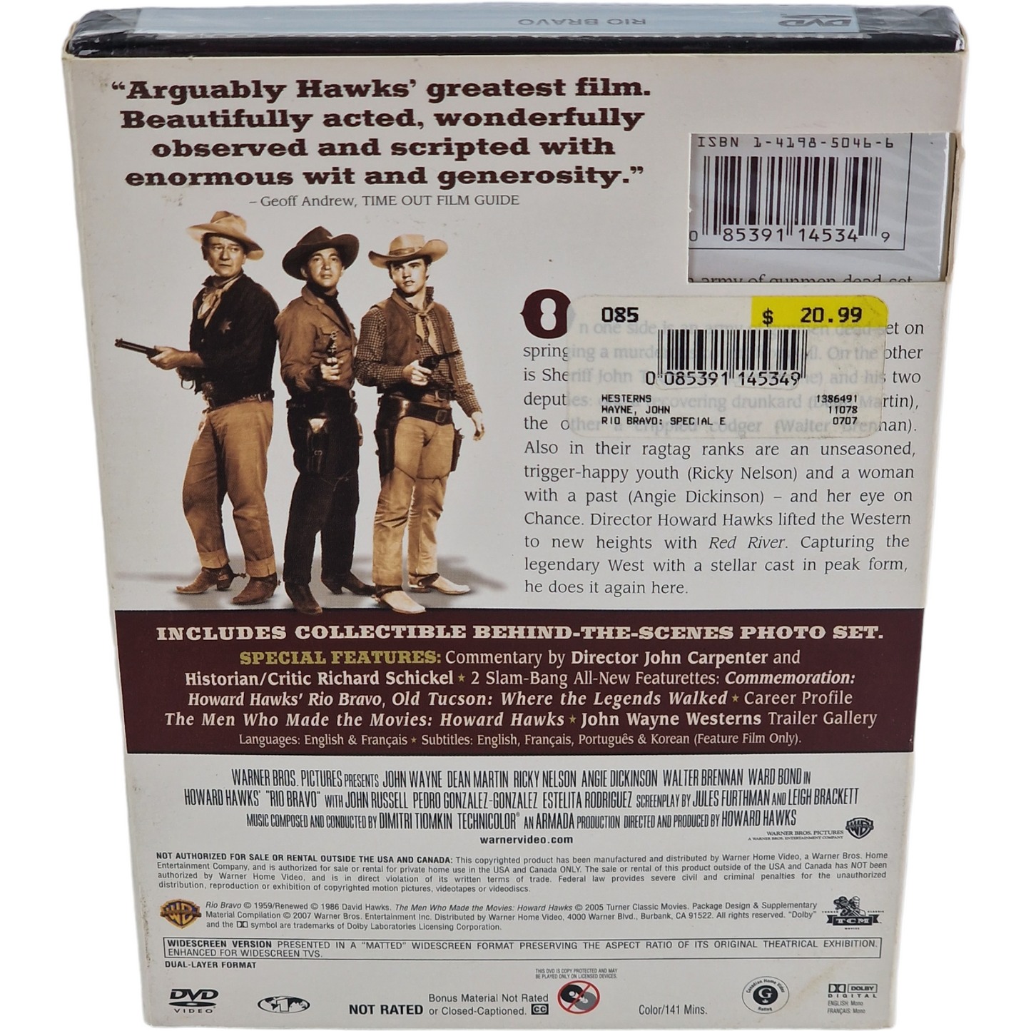Rio Bravo 1953 John Wayne DVD Édition spéciale 2 disques Slipcover 2007 Zone 1