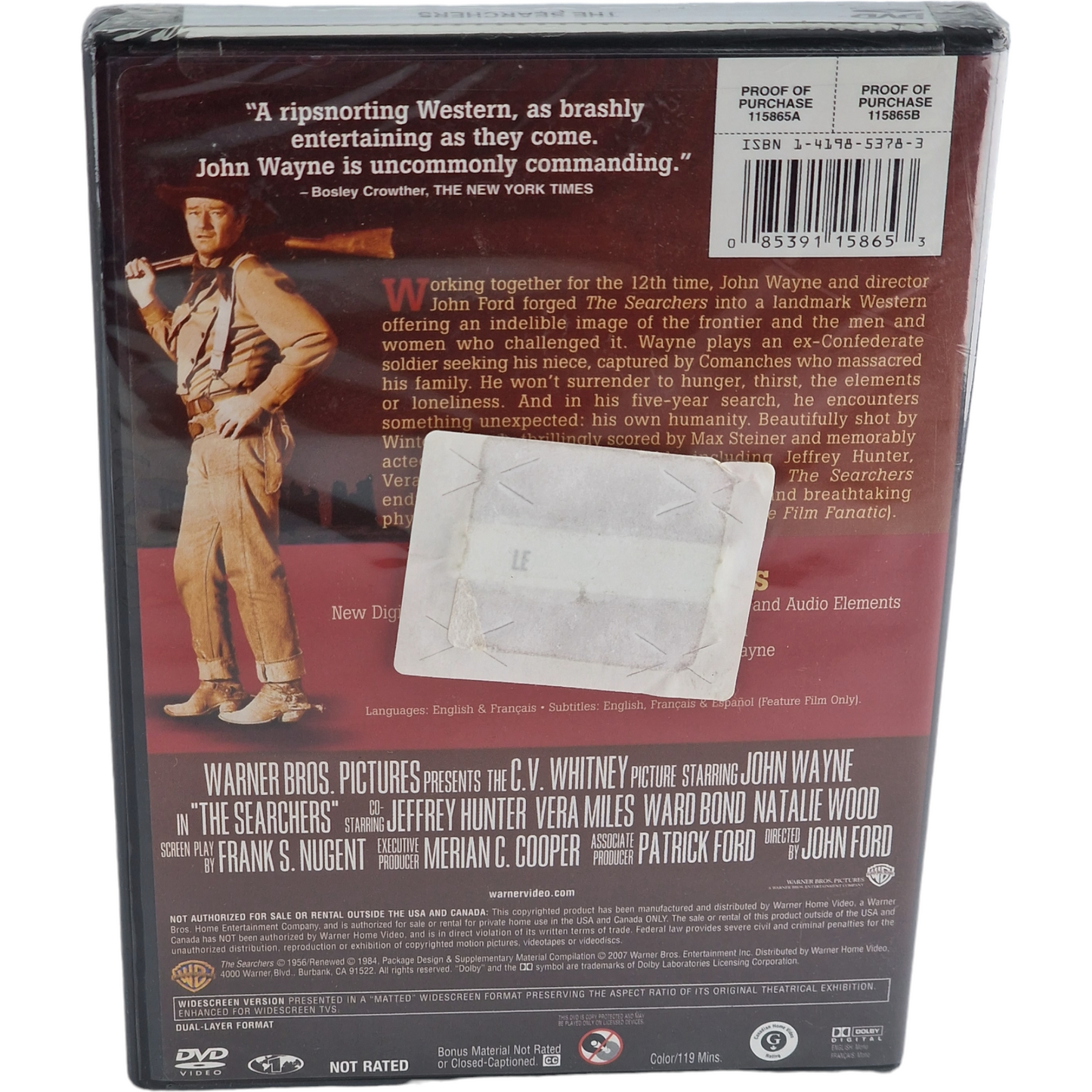 La Prisonnière du désert 1956 DVD : John Wayne "The Searchers " 2007 Zone 1