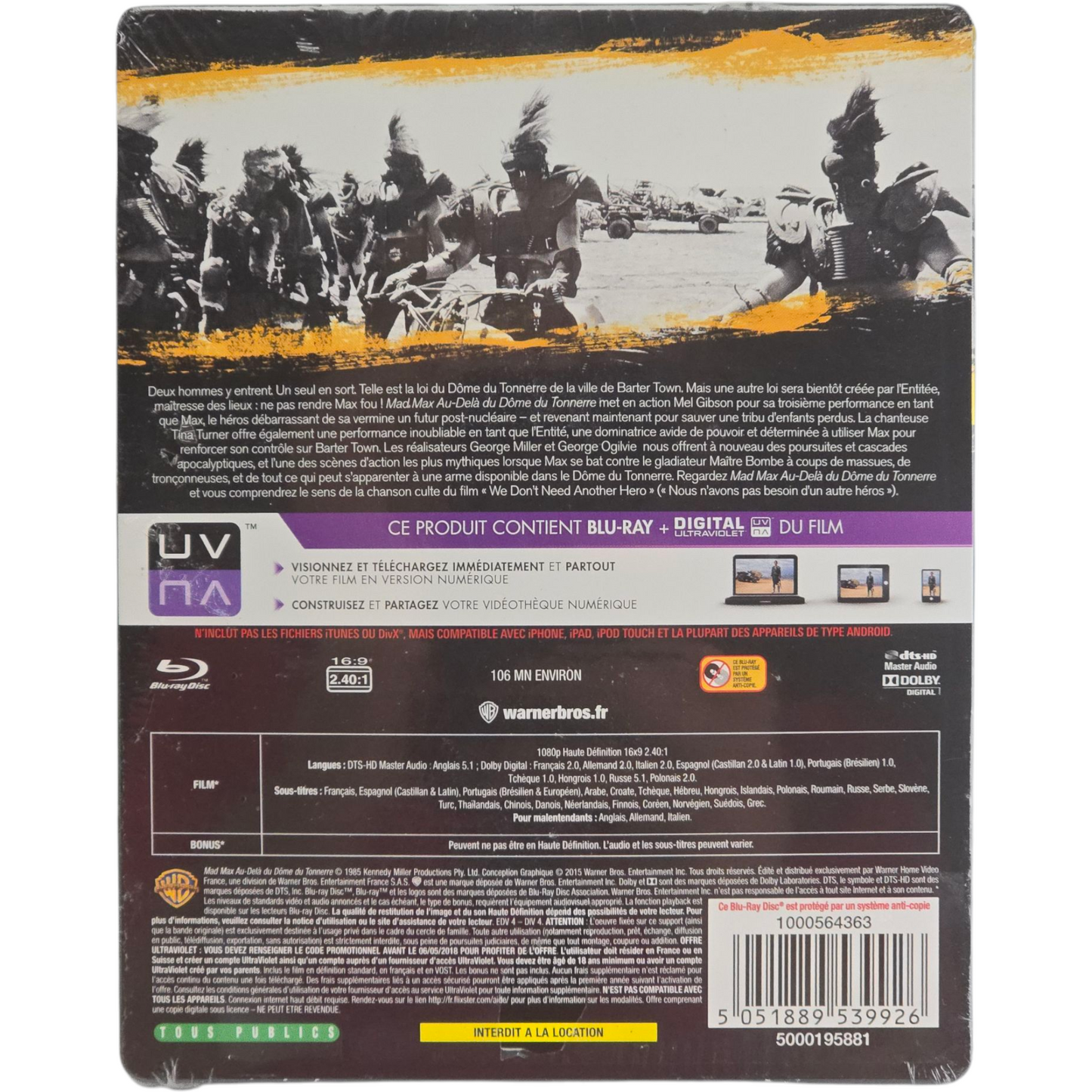 Mad Max 3: Au-delà du Dôme de Tonnerre 1985 Blu-ray SteelBook Limitée Zone Libre
